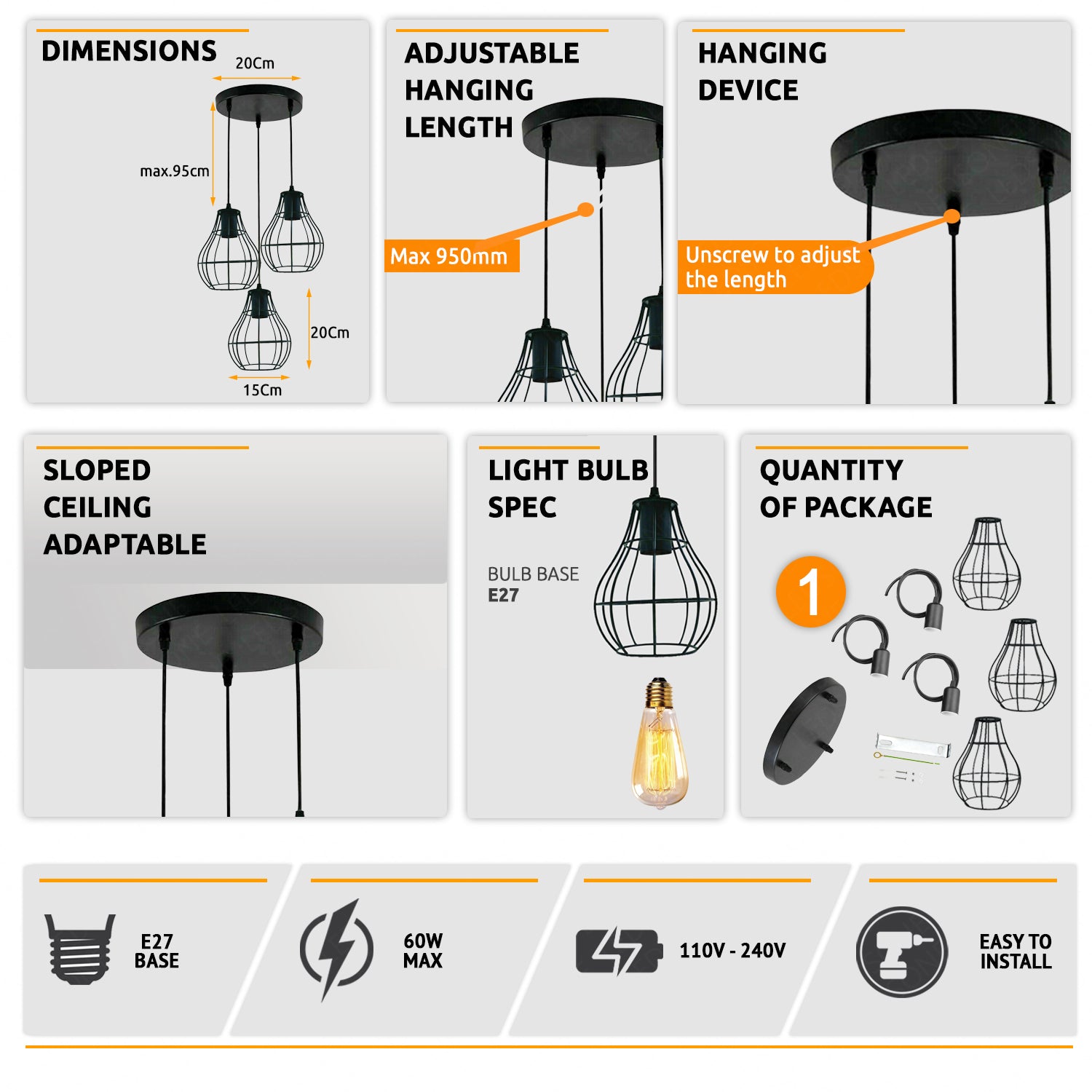 3-Head Modern Home Pendant Light