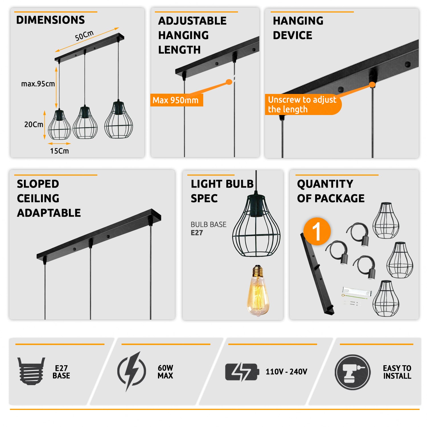 Adjustable Hanging Pendant Lights 