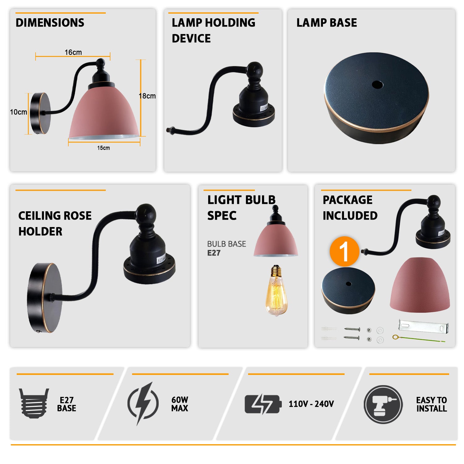 Modern Vintage Retro Industrial Swan Neck Metal Arm E27 Sconce Wall Mount Light Set Fixture for Living Room Dining Room Kitchen.