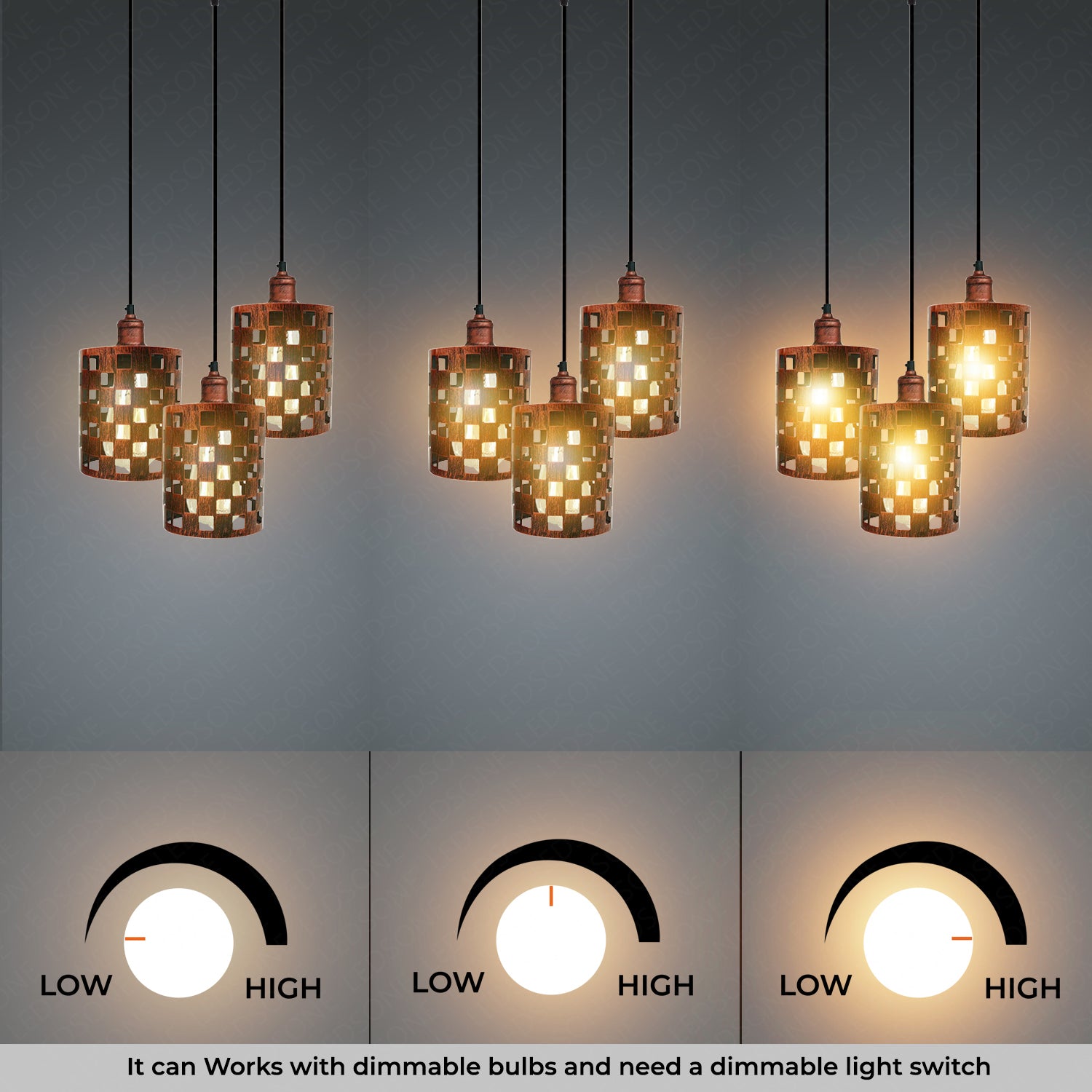 Industrial Retro pendant light 3 way Round ceiling base brushed finished Metal Ceiling Lamp Shade Pendant E27 lamp base for Home Living room Office Kitchen Restaurant