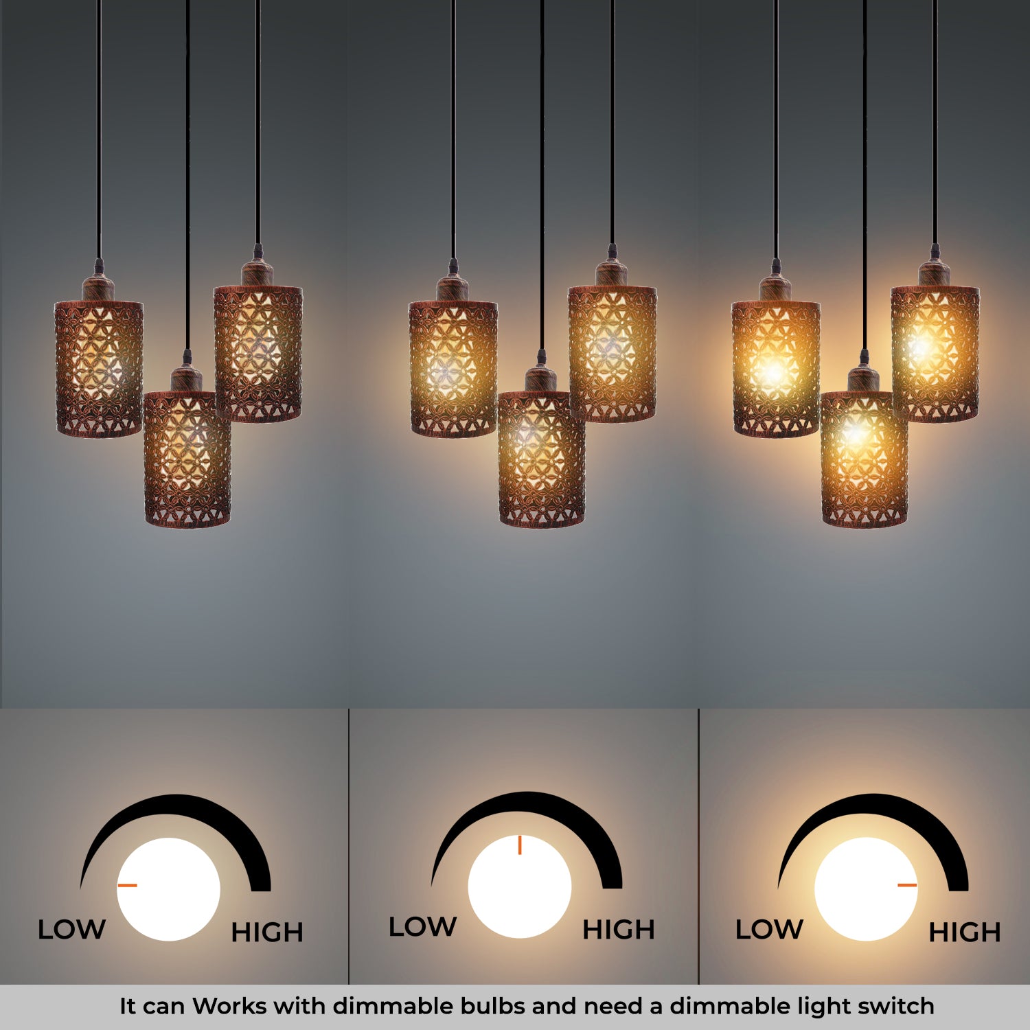 Industrial Retro 3 Way metallic Round Ceiling Pendent Lamp Shade