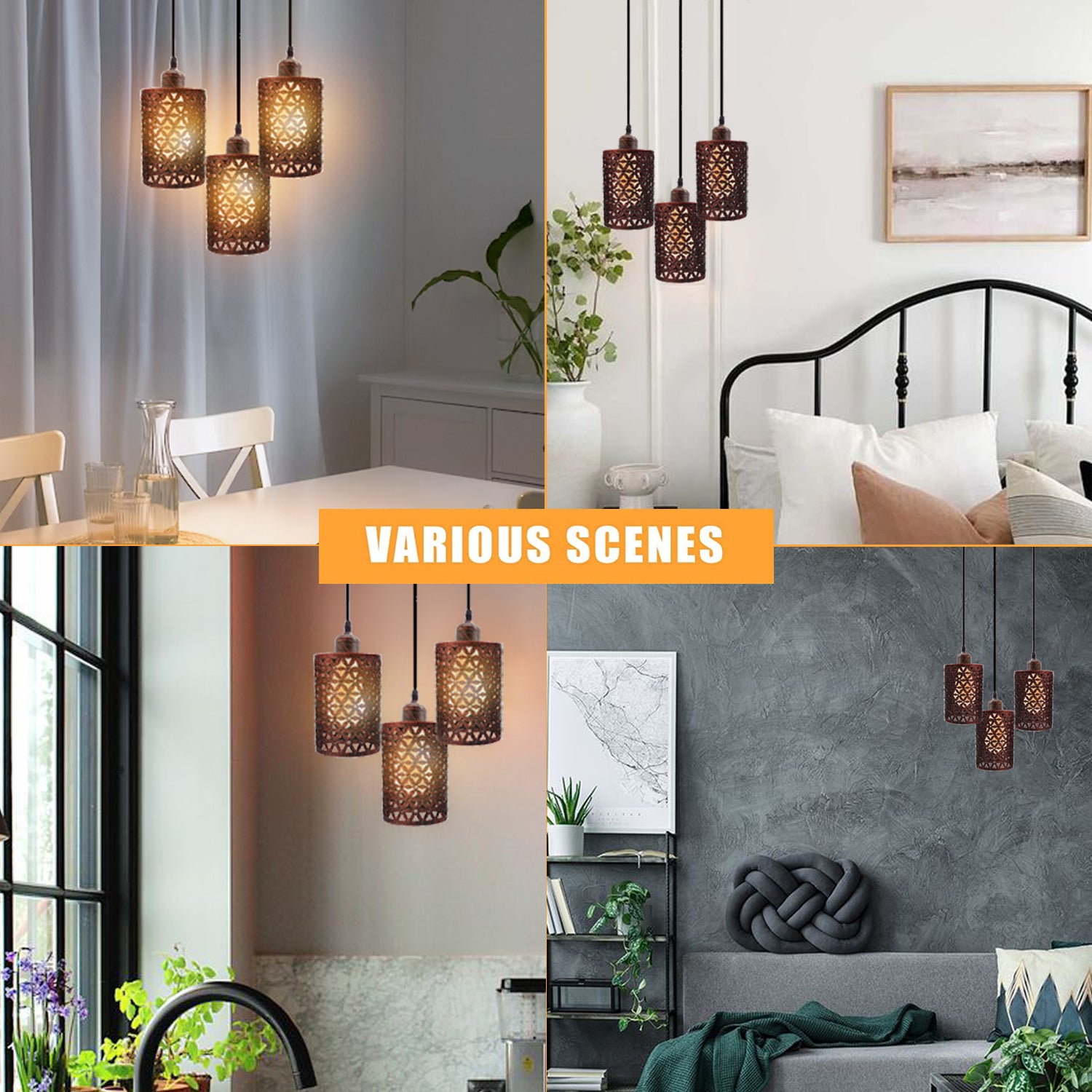 Industrial Retro 3 Way metallic Round Ceiling Pendent Lamp Shade