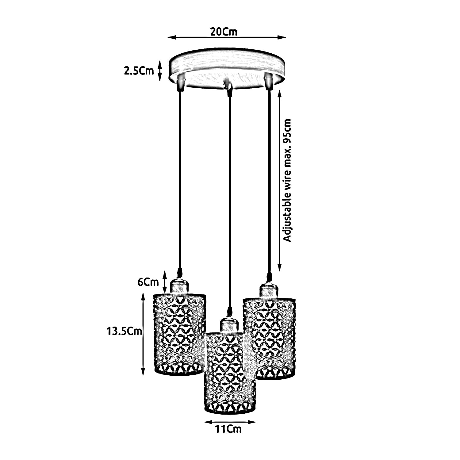 Industrial Retro 3 Way metallic Round Ceiling Pendent Lamp Shade