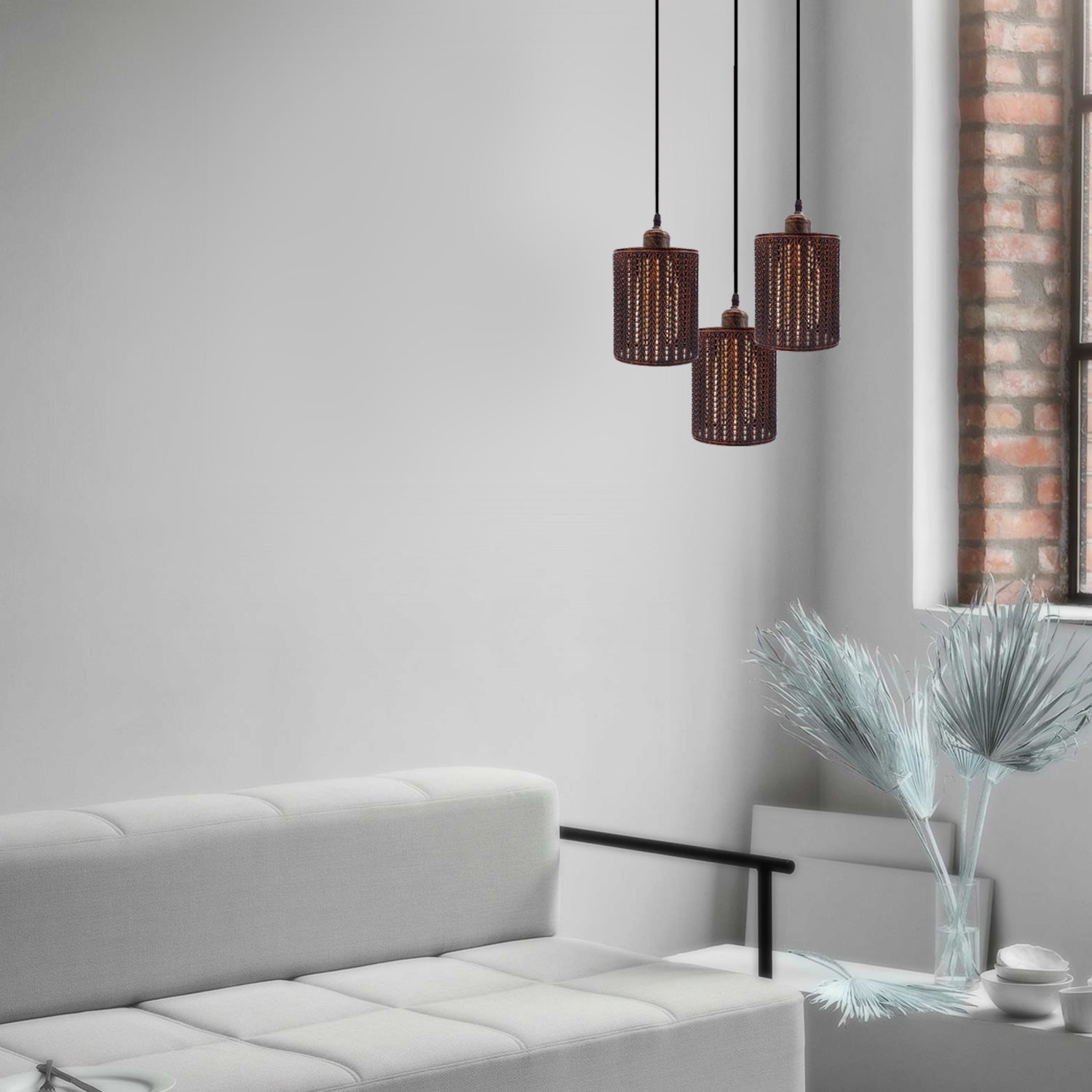 Industrial Retro pendant light 3 way Round ceiling base brushed finished Metal Ceiling Lamp Shade Pendant E27 lamp base for Home Living room Office Kitchen Restaurant