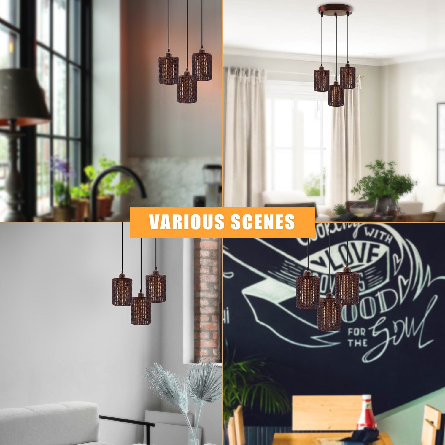 Industrial Retro pendant light 3 way Round ceiling base brushed finished Metal Ceiling Lamp Shade Pendant E27 lamp base for Home Living room Office Kitchen Restaurant