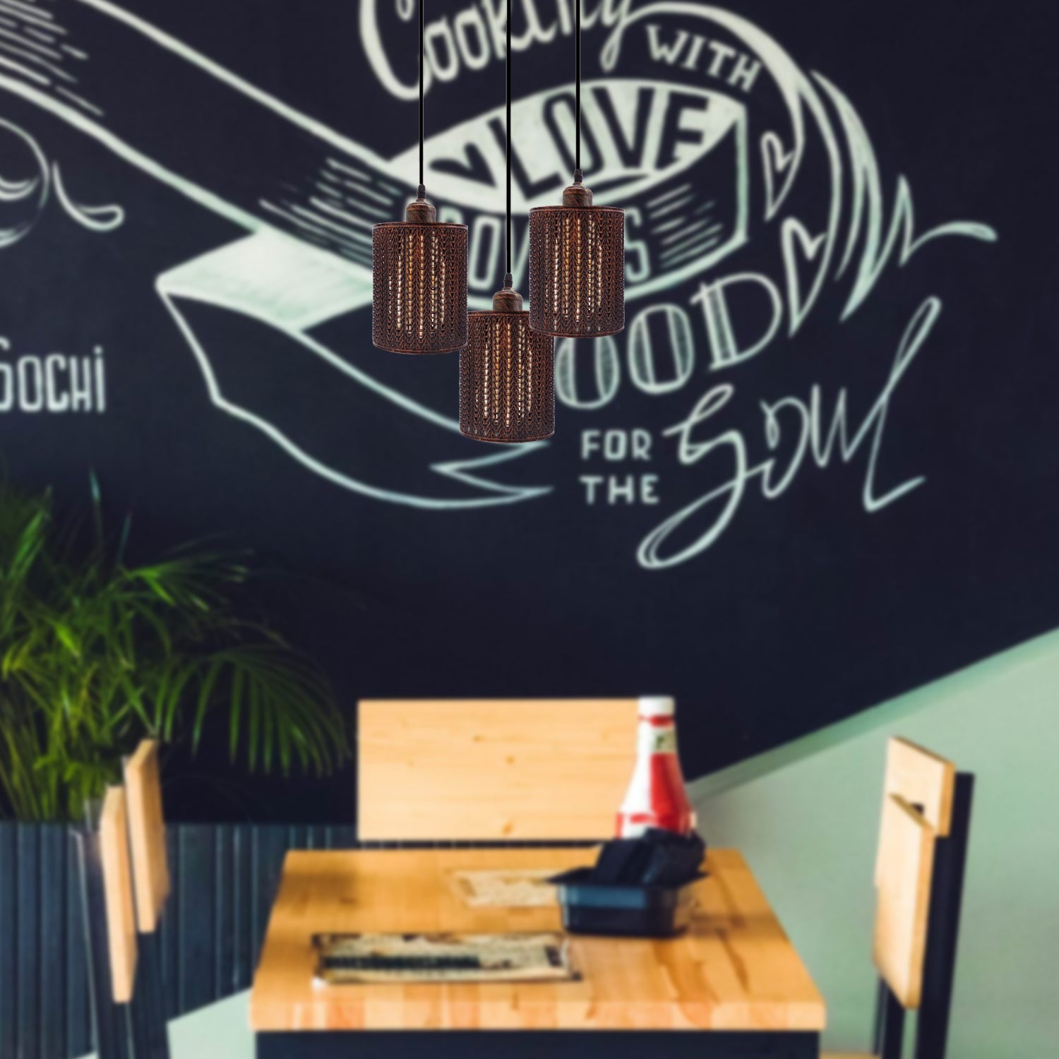 Industrial Retro pendant light 3 way Round ceiling base brushed finished Metal Ceiling Lamp Shade Pendant E27 lamp base for Home Living room Office Kitchen Restaurant