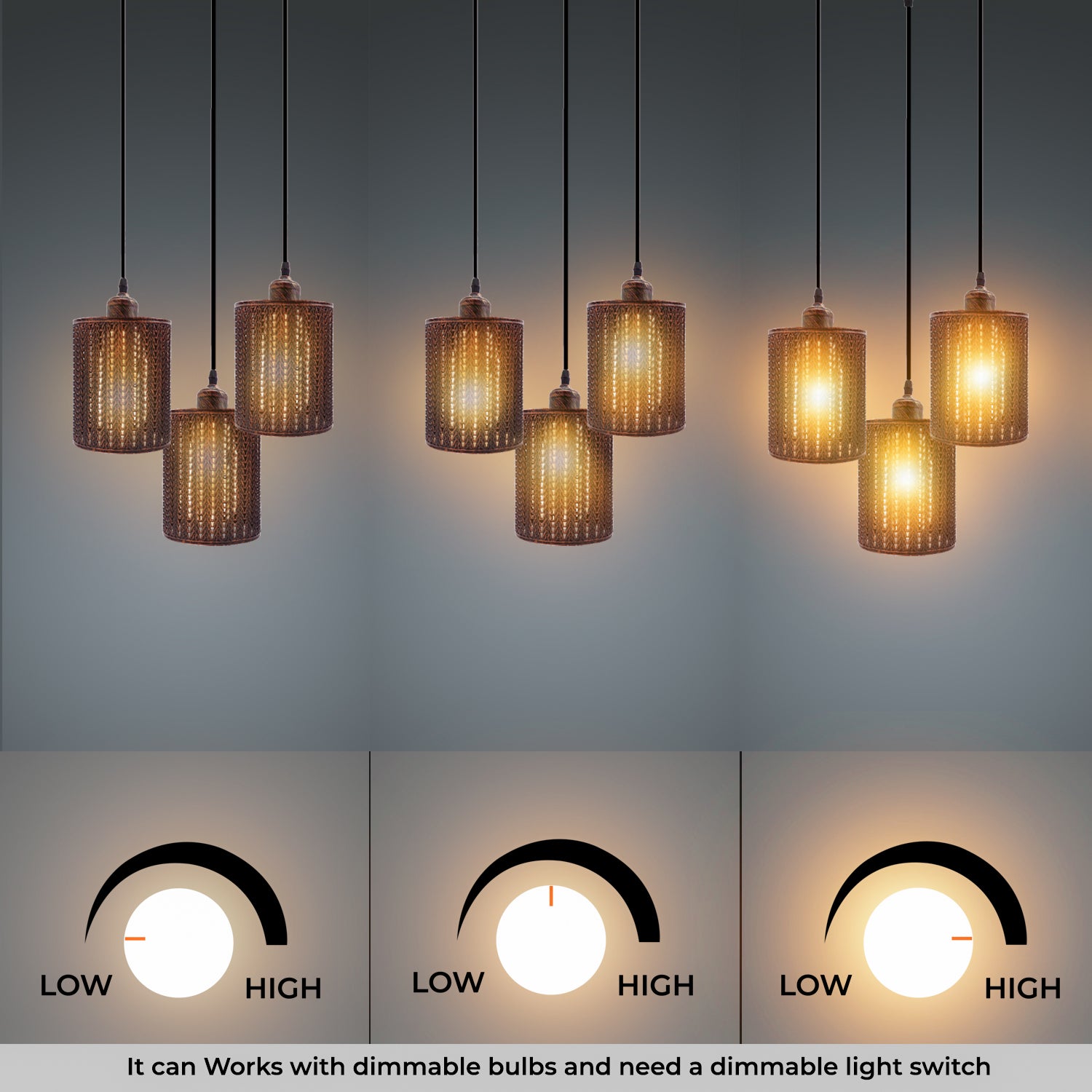 Industrial Retro pendant light 3 way Round ceiling base brushed finished Metal Ceiling Lamp Shade Pendant E27 lamp base for Home Living room Office Kitchen Restaurant