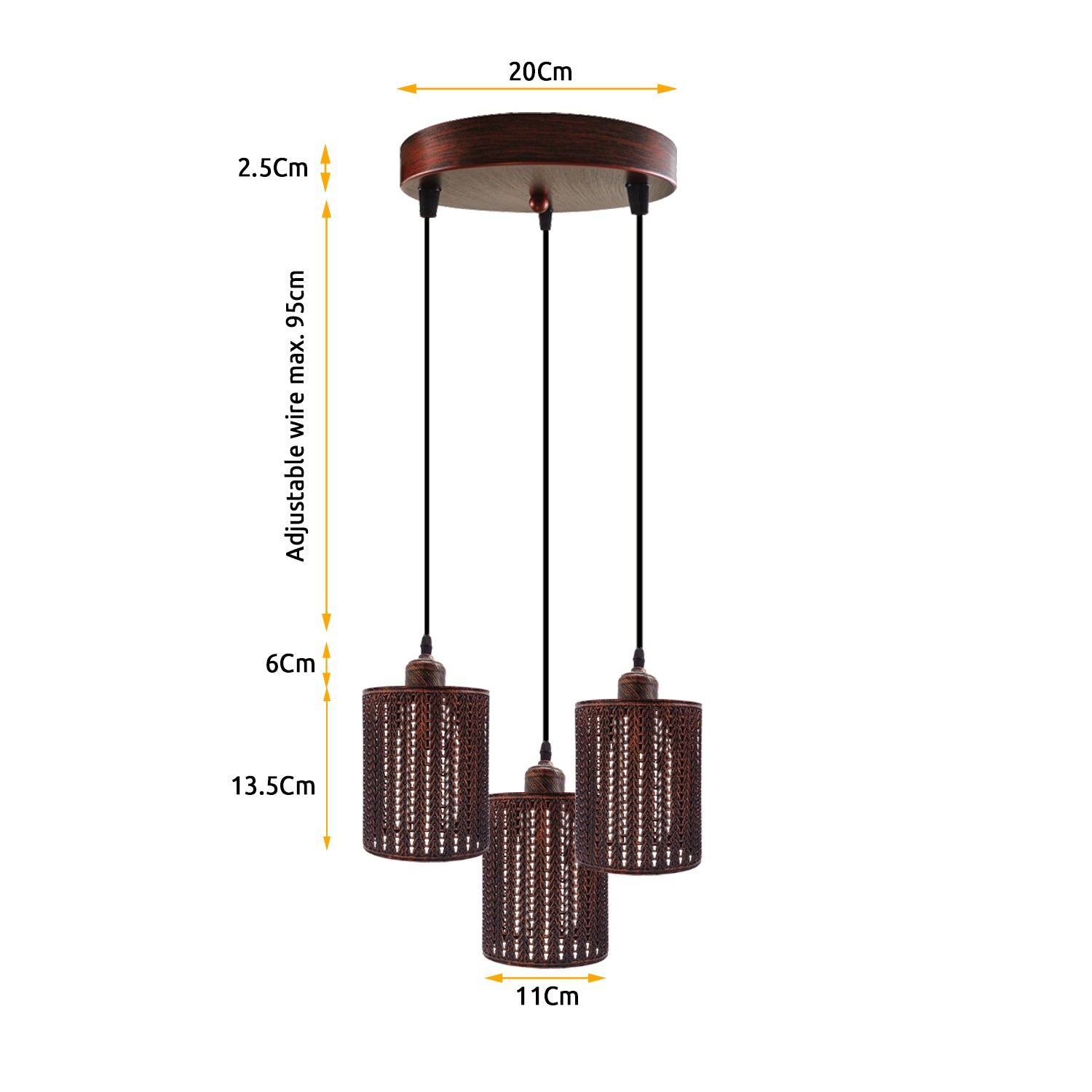 Industrial Retro pendant light 3 way Round ceiling base brushed finished Metal Ceiling Lamp Shade Pendant E27 lamp base for Home Living room Office Kitchen Restaurant