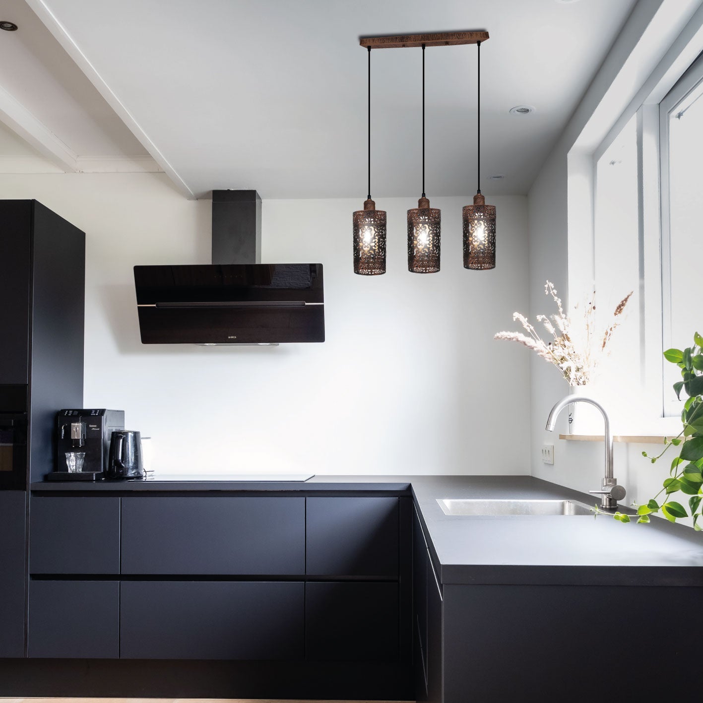 Industrial Retro pendant light 3 way Rectangle ceiling base