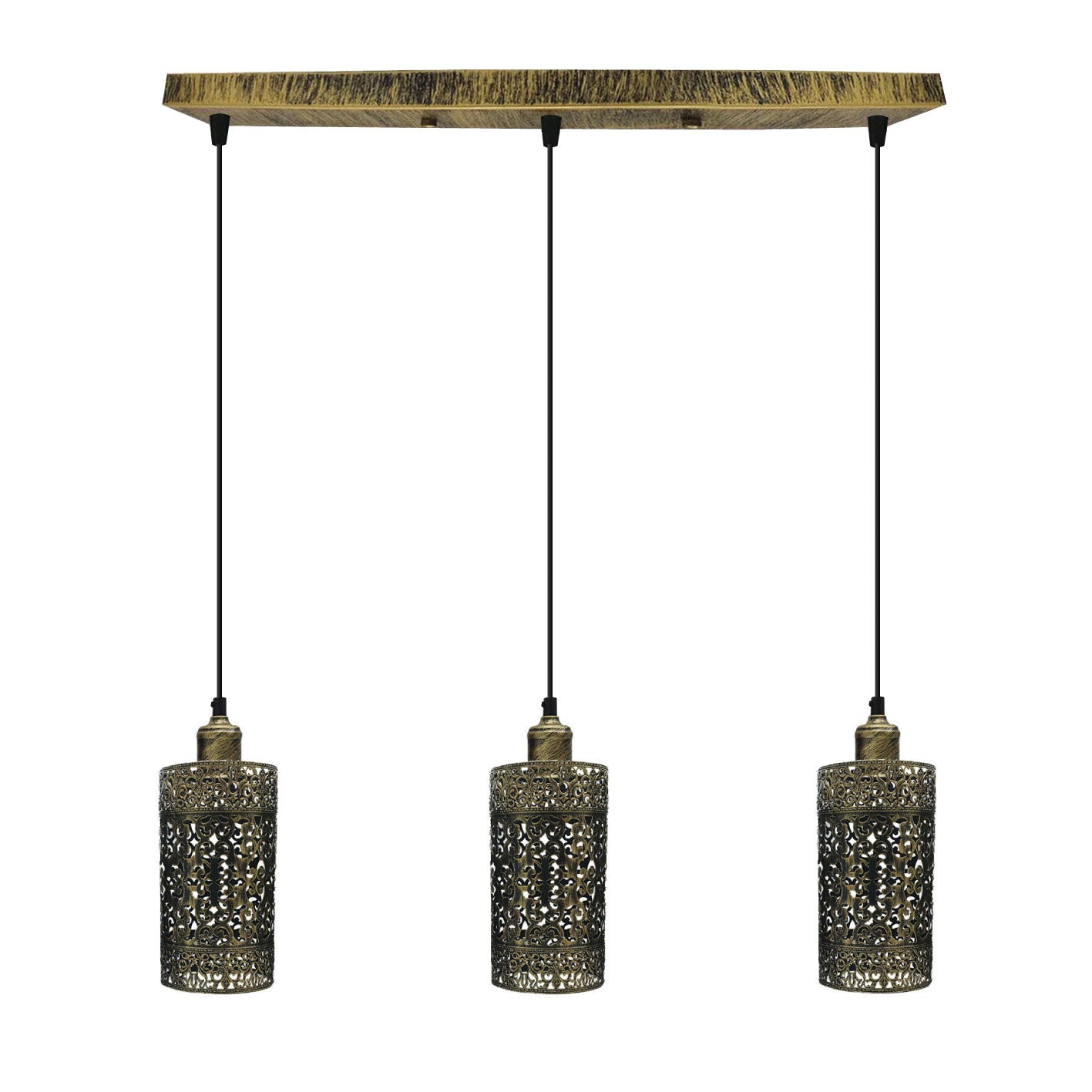 Industrial Retro pendant light 3 way Rectangle ceiling base brushed finished Metal Ceiling Lamp Shade Pendant E27 lamp base for Home Living room Office Kitchen Restaurant