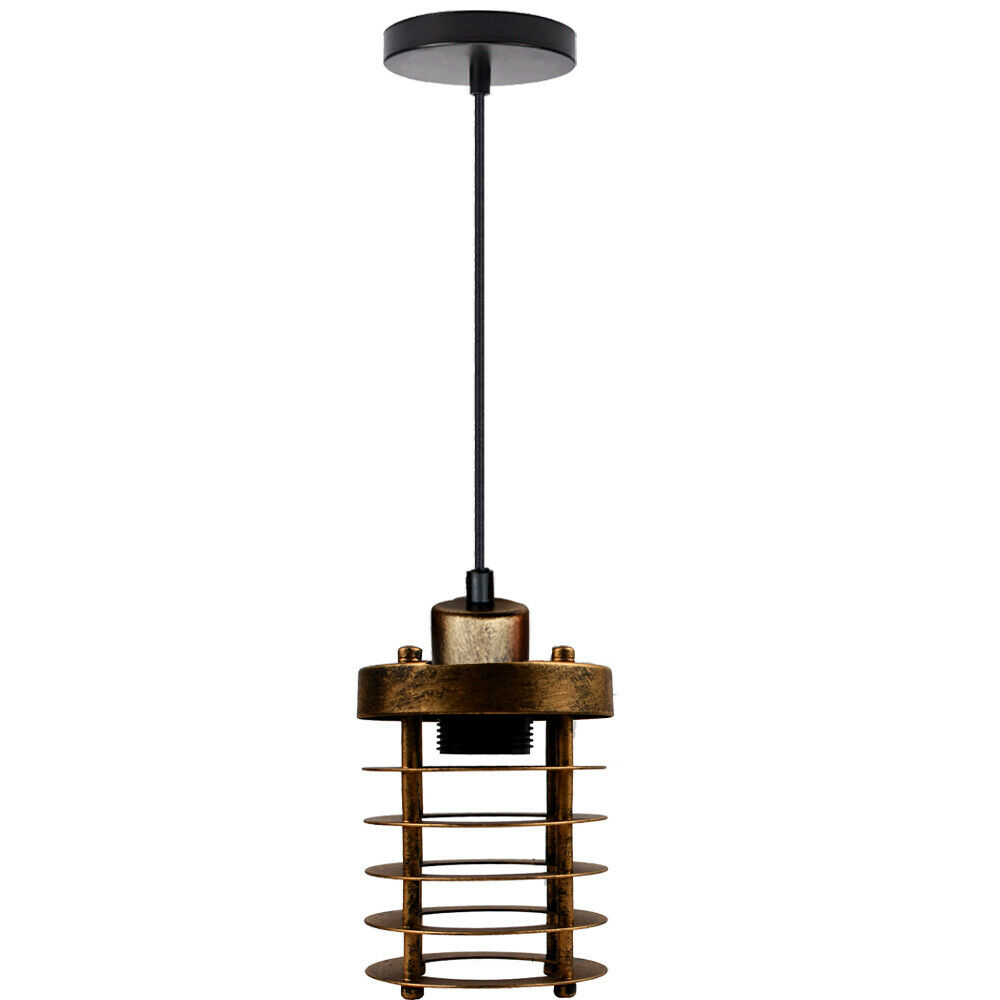 Modern Retro Step round cage pendant light round ceiling base Sturdy metal Loft Style Ceiling E27 lamp base Lamp Shade Pendant Lights for  Home Living room Office Bar Restaurant