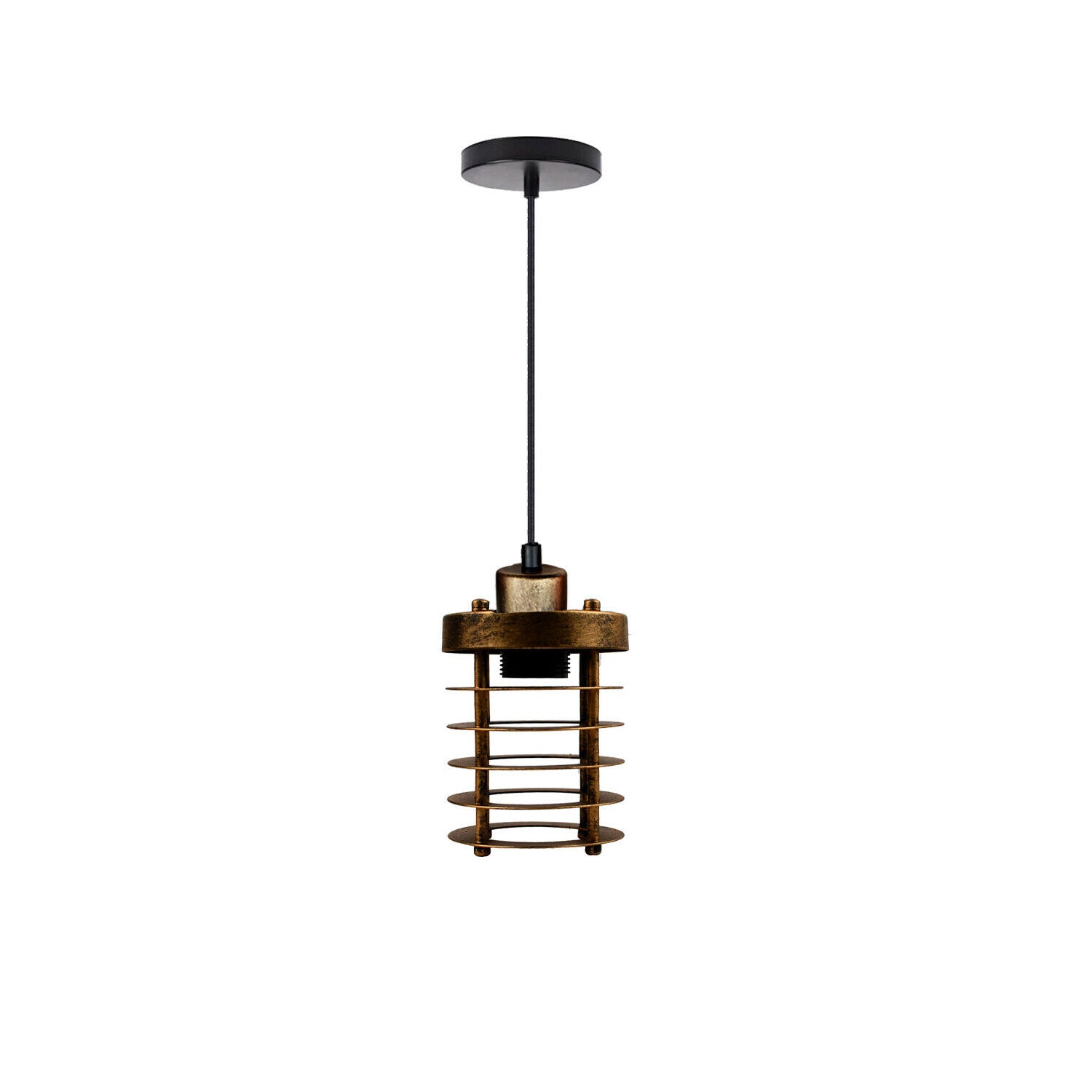 Modern Retro Step round cage pendant light round ceiling base Sturdy metal Loft Style Ceiling E27 lamp base Lamp Shade Pendant Lights for  Home Living room Office Bar Restaurant