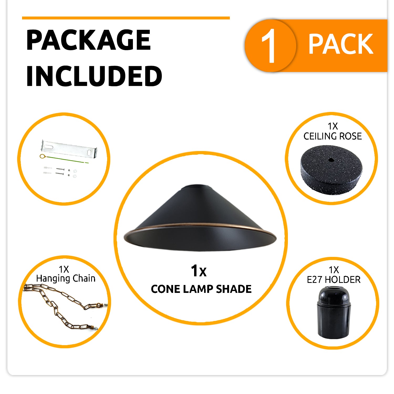 Vintage Metal Black Cone shaped pendant light fitting with chain 