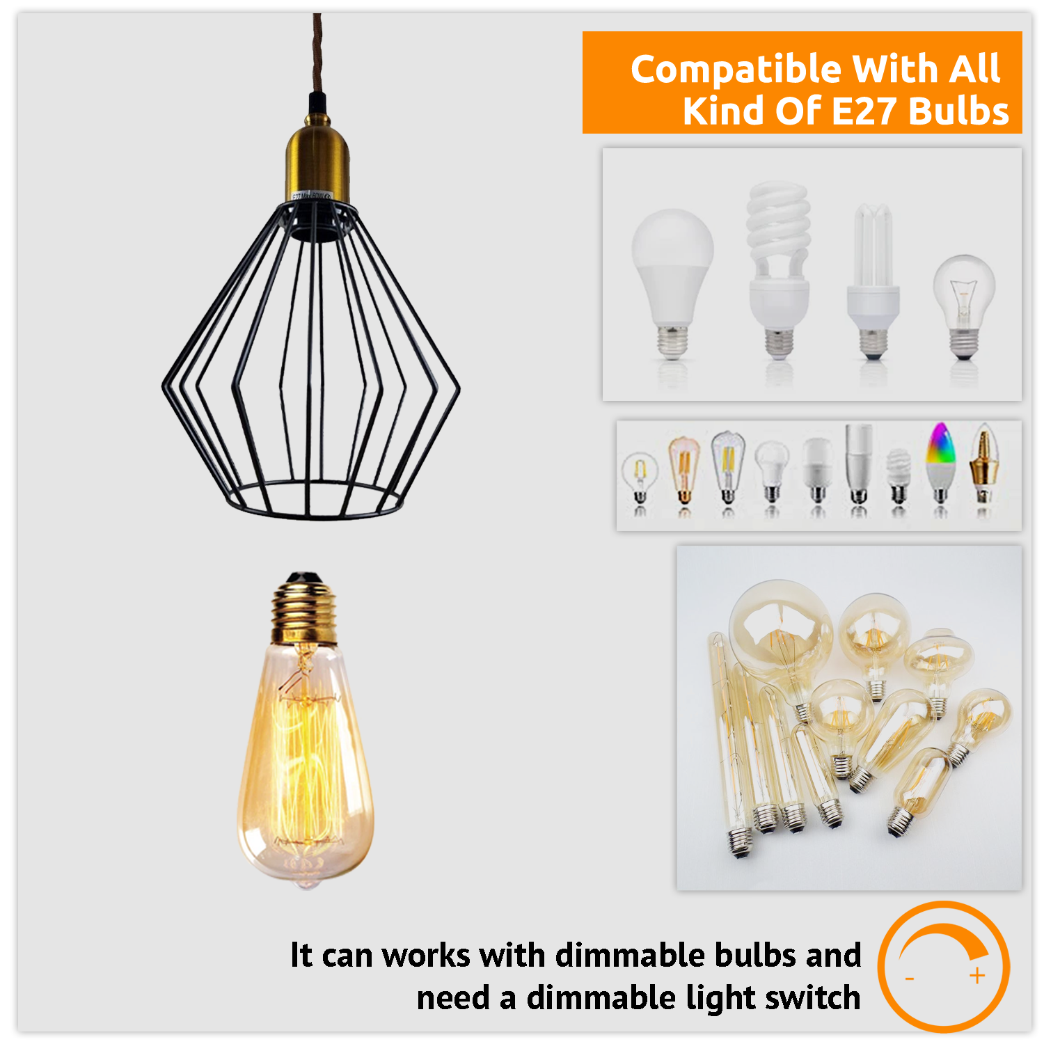 Vintage Retro Ceiling Pendant Light Fitting Wire Cage Lampshades, E27 Holder Hanging Light Kit for Indoor Area