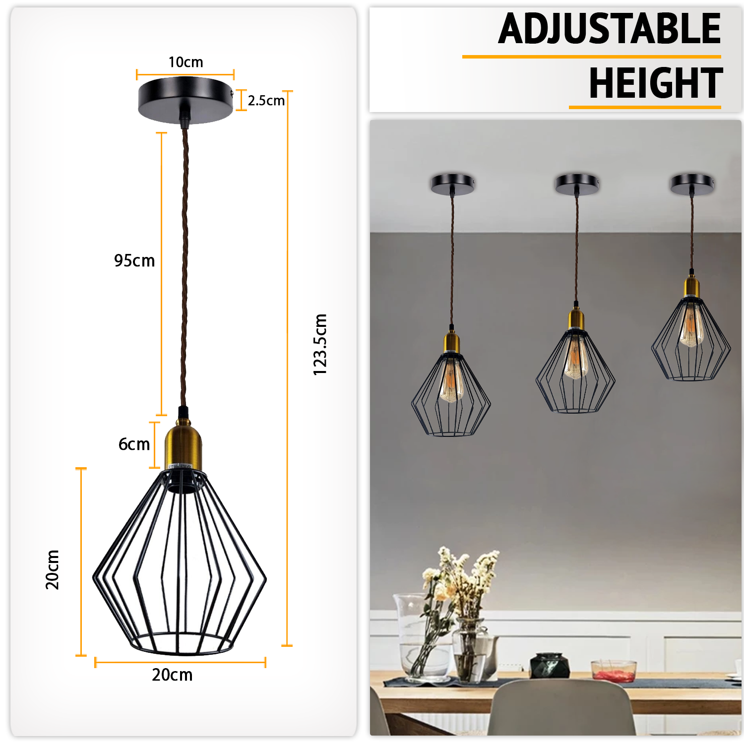 Vintage Retro Ceiling Pendant Light Fitting Wire Cage Lampshades, E27 Holder Hanging Light Kit for Indoor Area