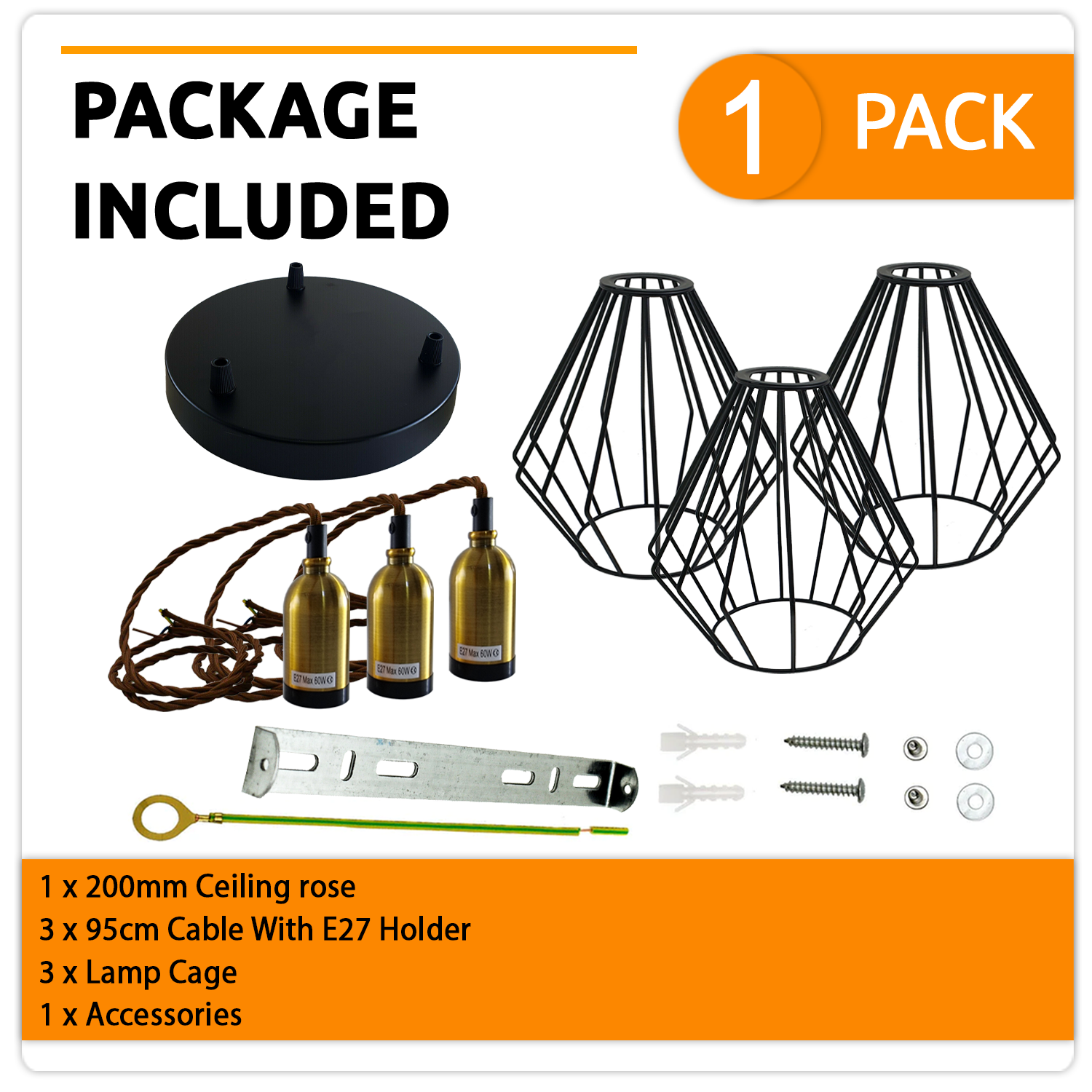 Vintage Retro Ceiling Pendant Light Fitting Wire Cage Lampshades, E27 Holder Hanging Light Kit for Indoor Area