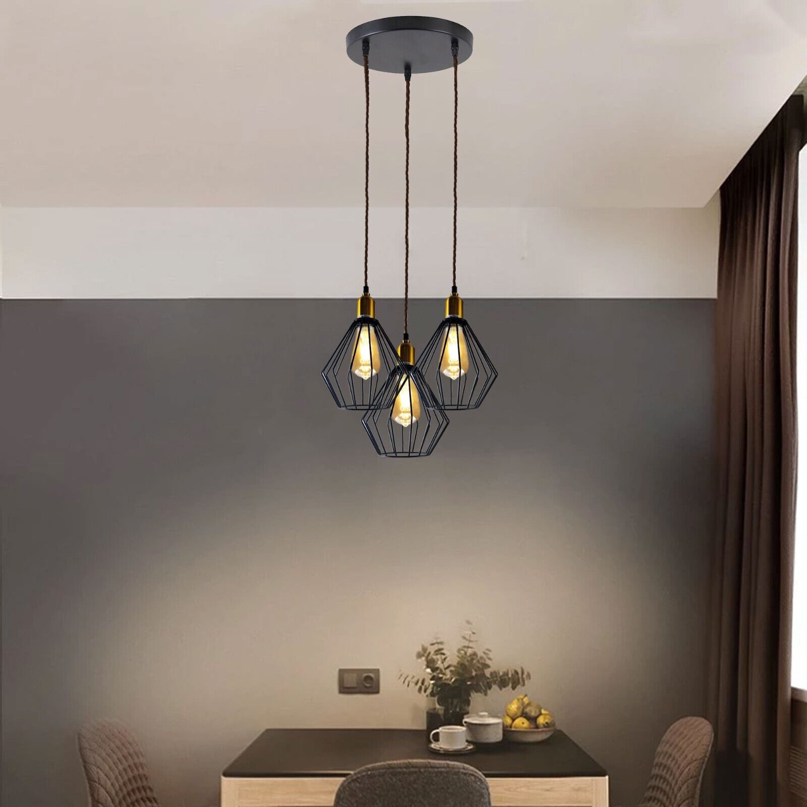 Vintage Retro Ceiling Pendant Light Fitting Wire Cage Lampshades, E27 Holder Hanging Light Kit for Indoor Area