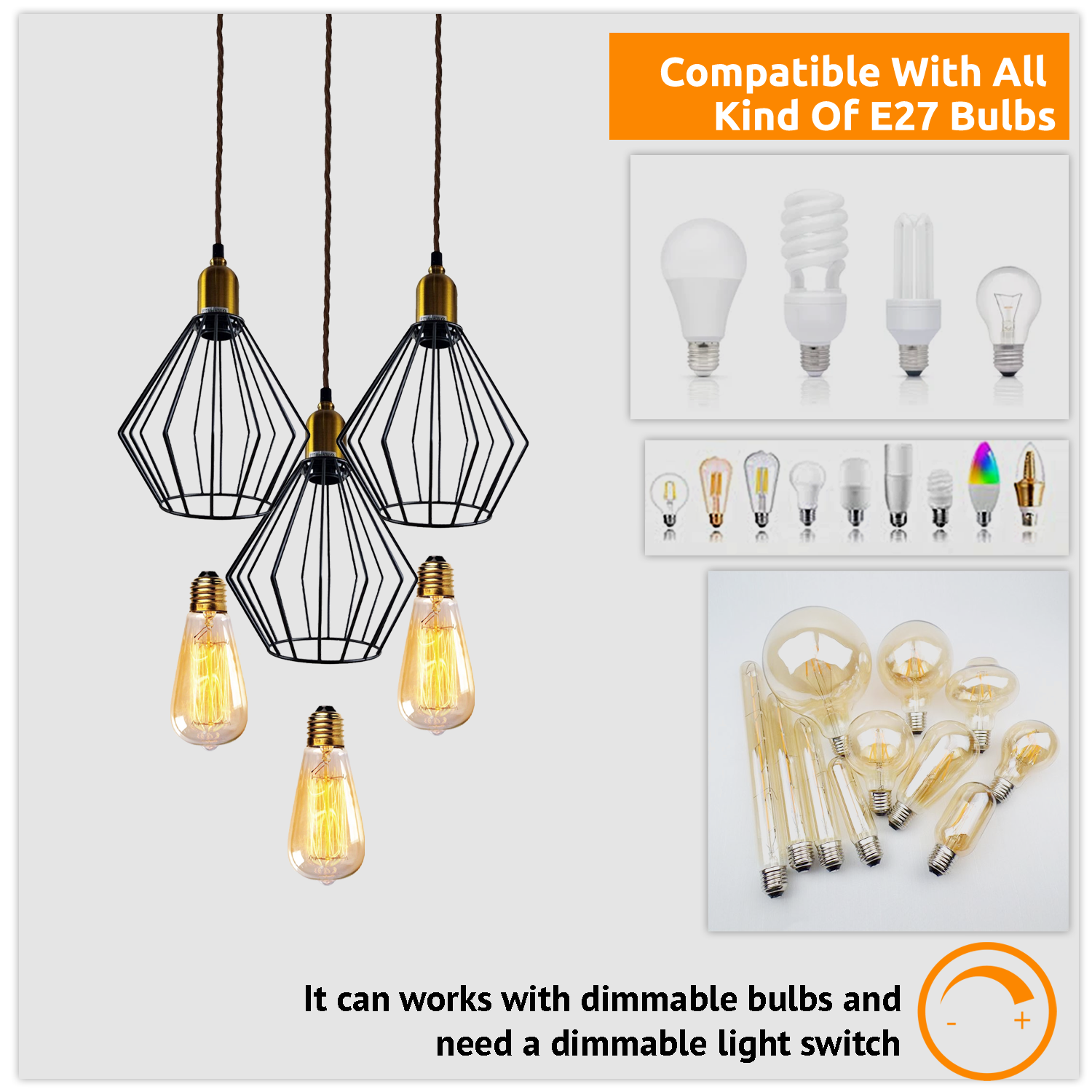 Vintage Retro Ceiling Pendant Light Fitting Wire Cage Lampshades, E27 Holder Hanging Light Kit for Indoor Area