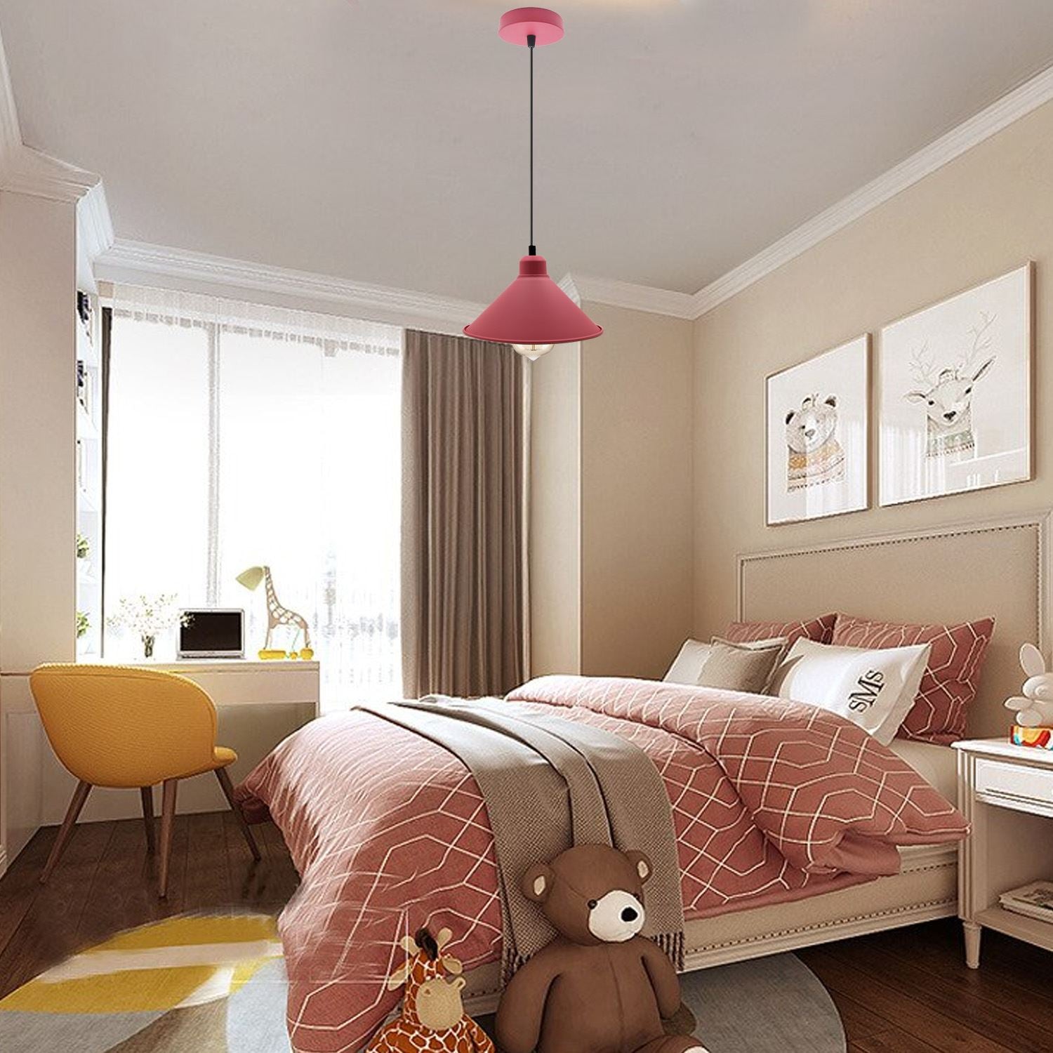 Retro Industrial Hanging Chandelier Ceiling Cone Shade pink colour  Vintage Metal Pendant light~1001 - LEDSone UK Ltd