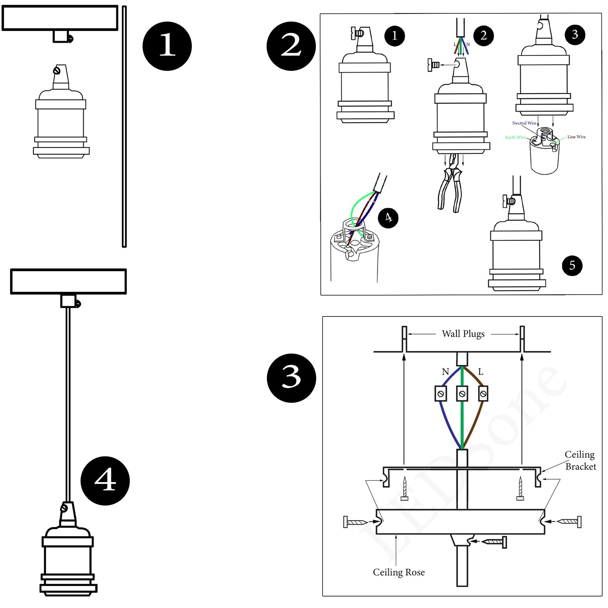 Pendant Light Fitting Ceiling Rose E27 Suspension Rose Gold~2383 - LEDSone UK Ltd
