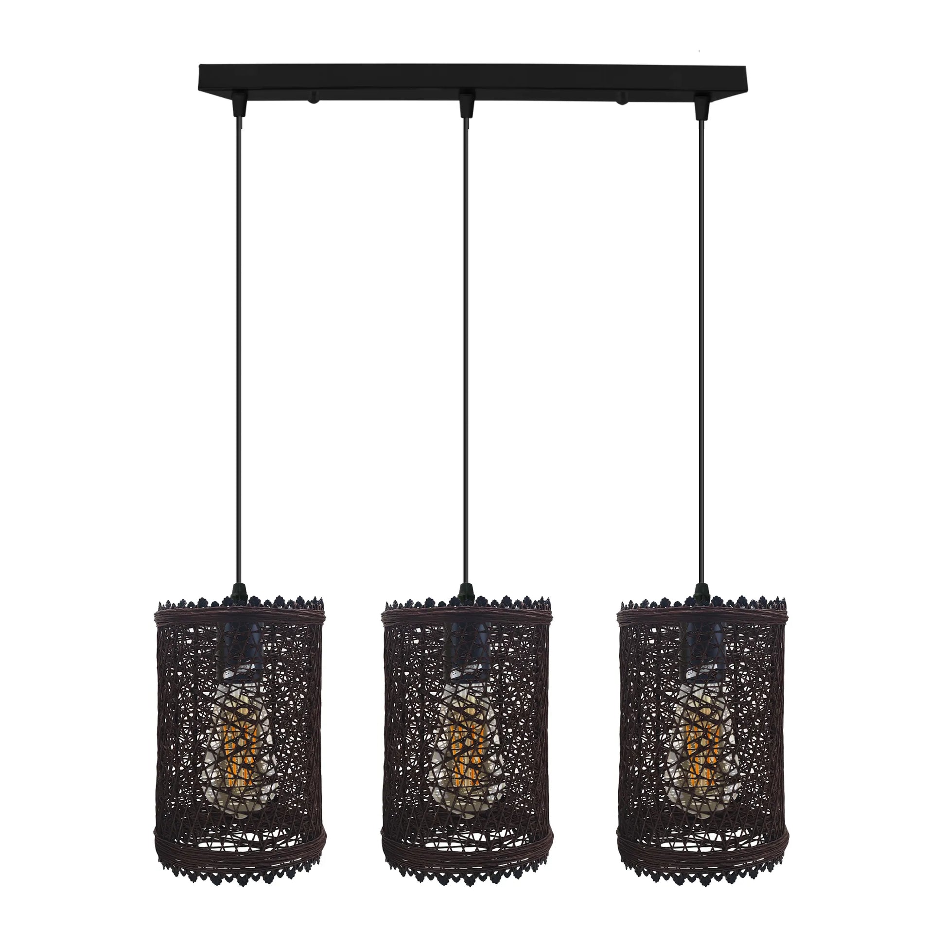 Three black rattan ceiling pendant shades 