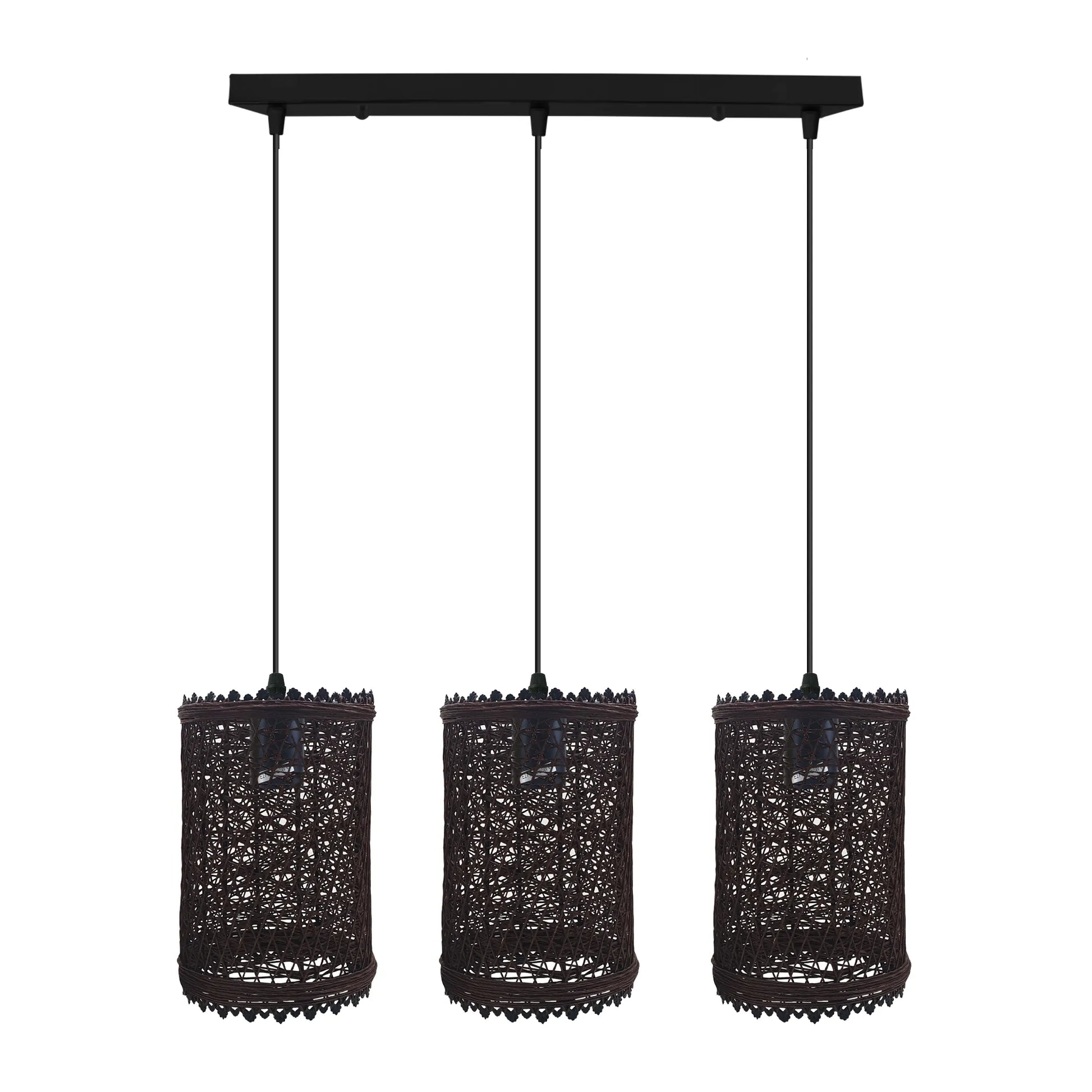 Three black rattan ceiling pendant shades 