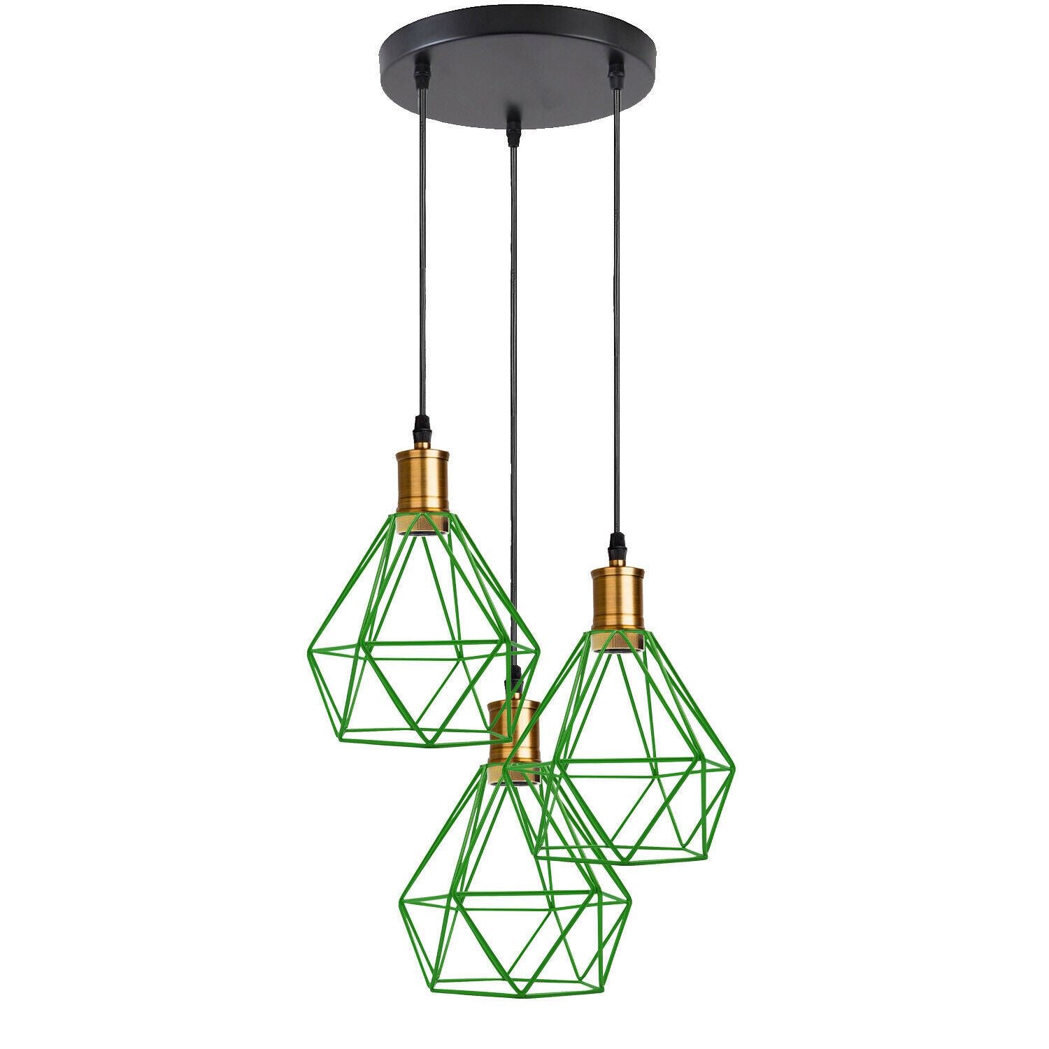 Industrial Retro style 3-Light Pendant lights Adjustable Cord with Diamond Metal Cages~1255 - LEDSone UK Ltd