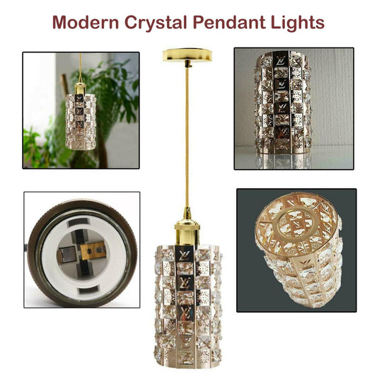Modern Gold Ceiling Pendant Light Lamp Shade Crystal Droplet UK~1444 - LEDSone UK Ltd