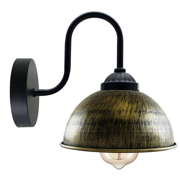 Retro wandlamp met koepelvormige metalen kap, E27 binnenwandverlichting ~1264 – Met lamp / Geborsteld messing
