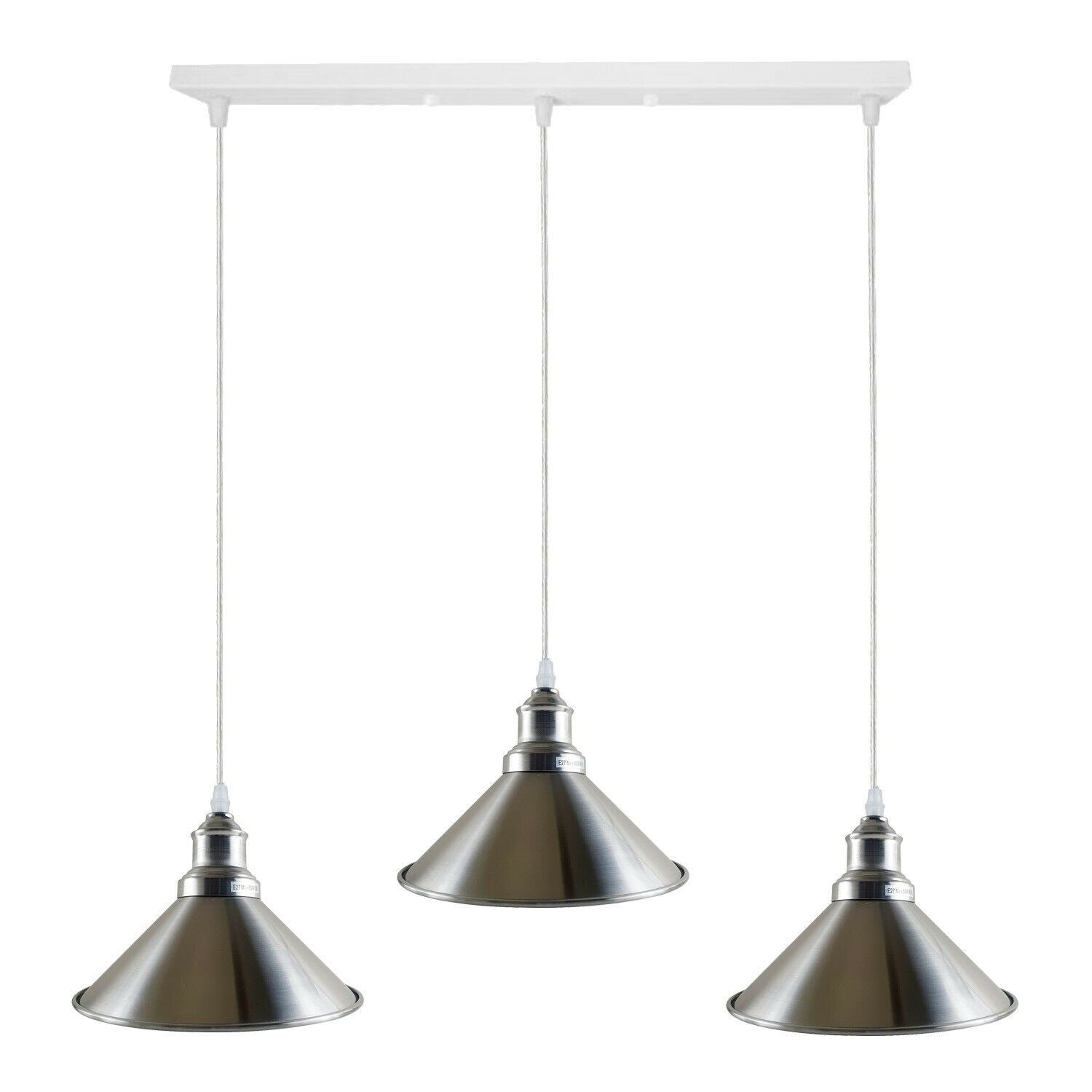 Modern Industrial Satin Nickel Indoor Hanging 3 Way Ceiling Pendant Light Metal Cone Shape Shade For Bar, Bedroom, Dining Room~1178 - LEDSone UK Ltd
