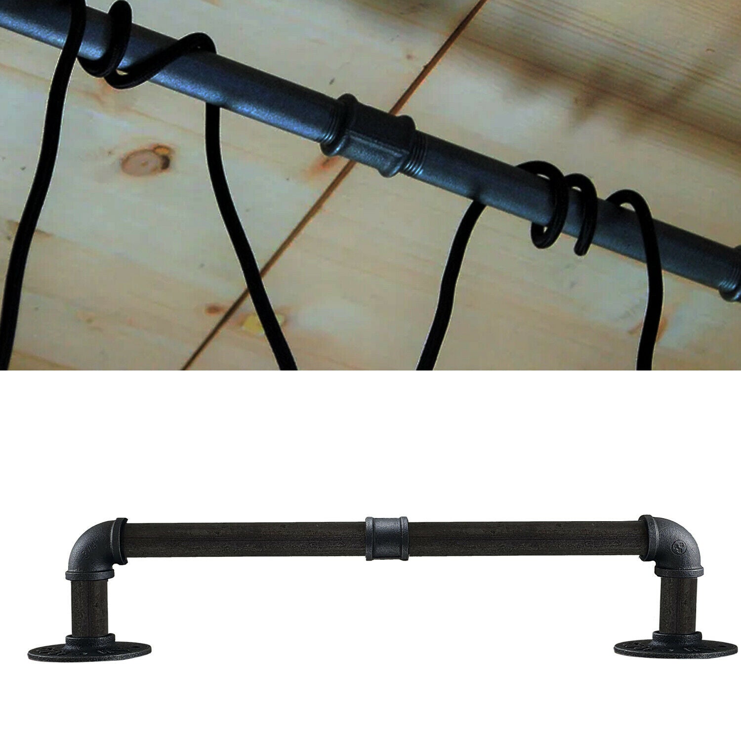Black Vintage Industrial Retro Style Rustic Iron Pipe Towel Rail Hanging Holder~3581 - LEDSone UK Ltd