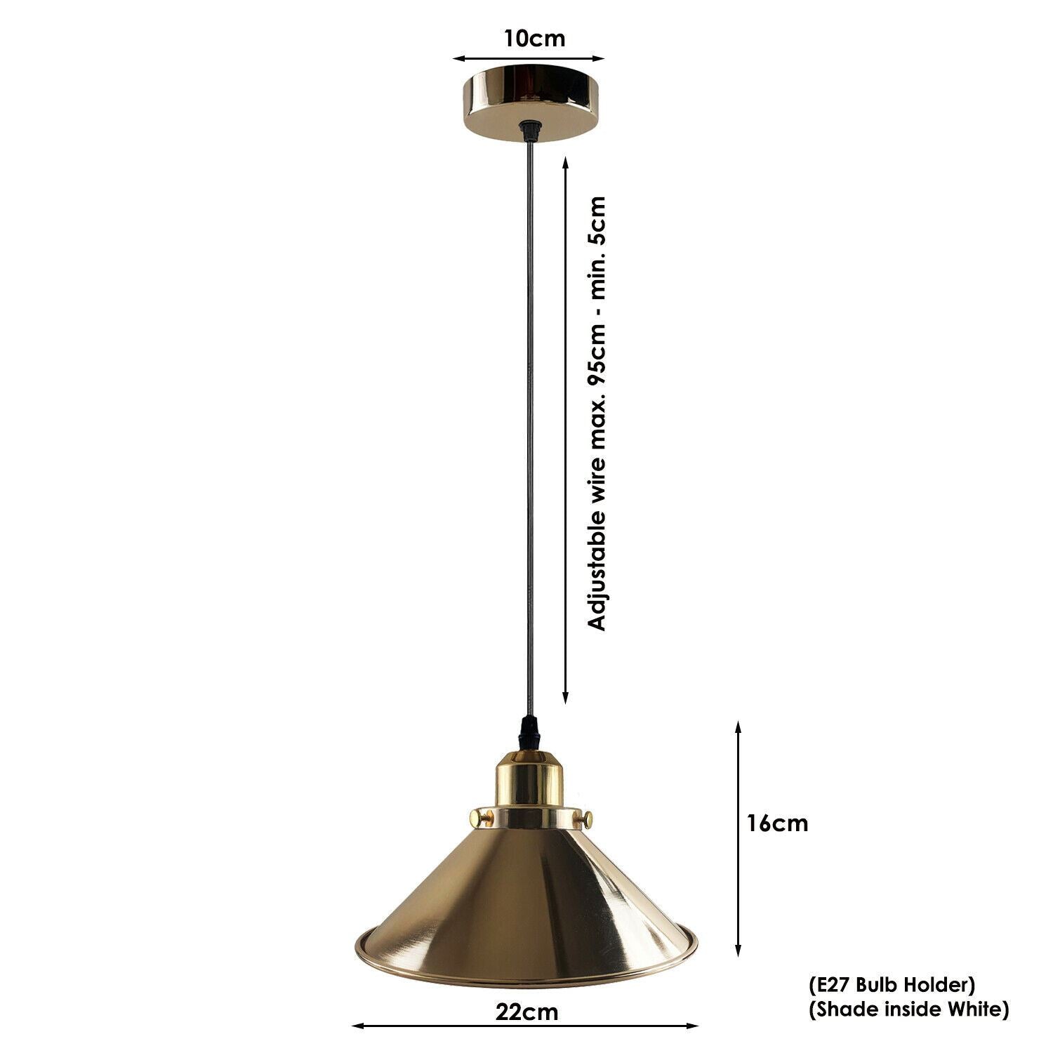 Modern Industrial French Gold Hanging Ceiling Pendant Light Metal Cone Shape Indoor Lighting For Bed Room, Kitchen, Living Room~1171 - LEDSone UK Ltd