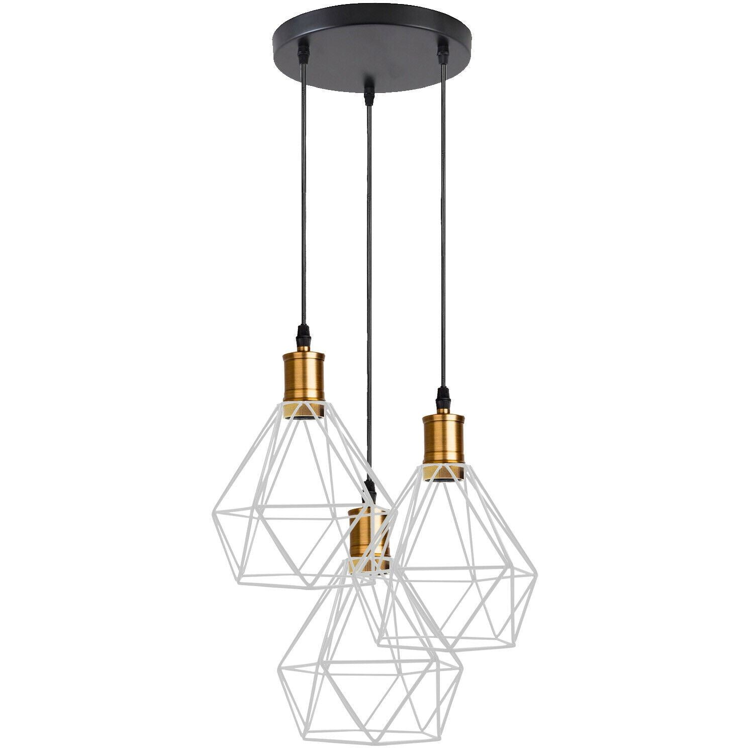 Industrial Retro style 3-Light Pendant lights Adjustable Cord with Diamond Metal Cages~1255 - LEDSone UK Ltd