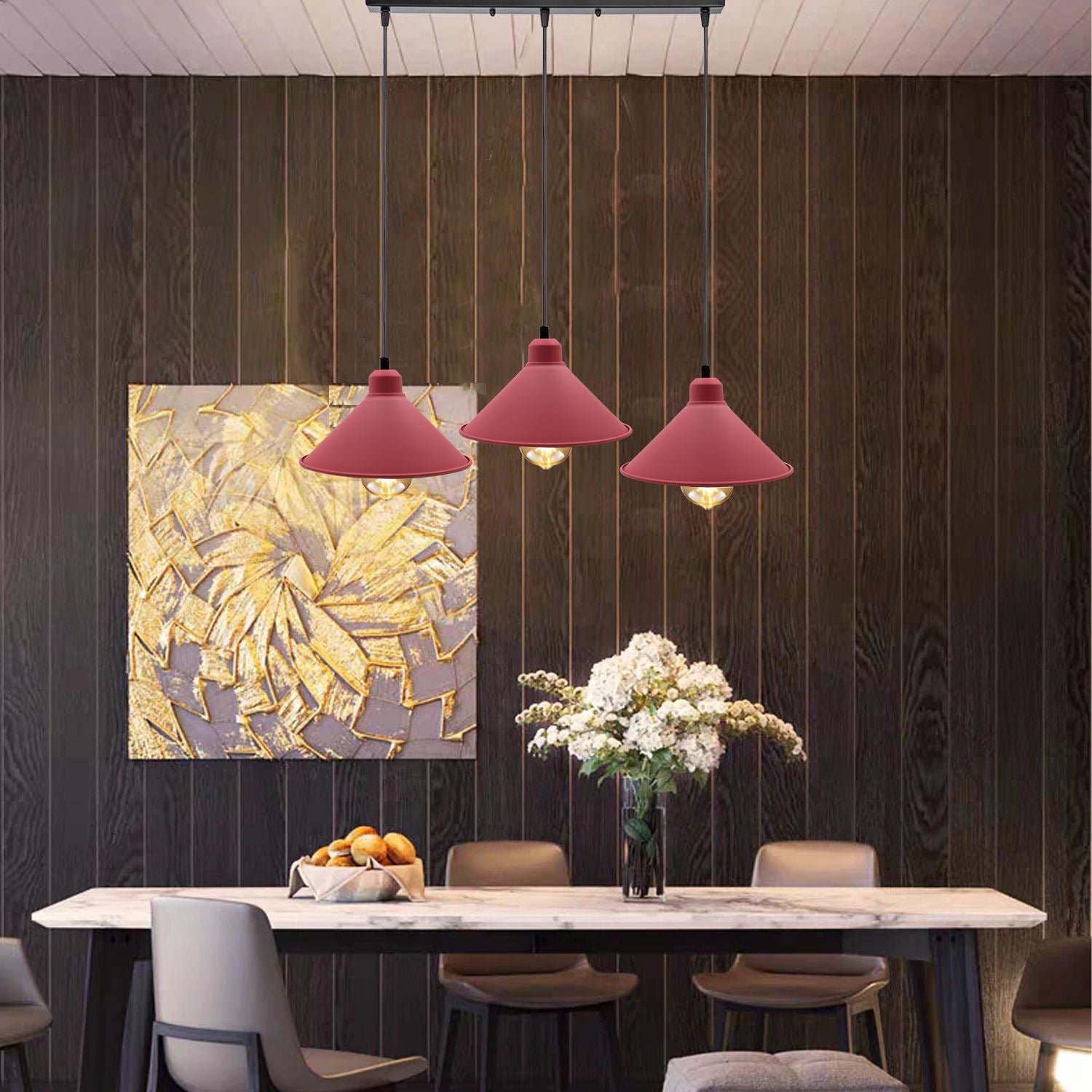 Retro Industrial Hanging Chandelier Ceiling Cone Shade pink colour  Vintage Metal Pendant light~1001 - LEDSone UK Ltd