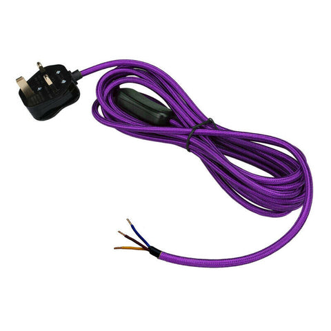 2m stekkerbare stoffen lampenkabel met 3 aders en aan/uit-schakelaar ~1923 