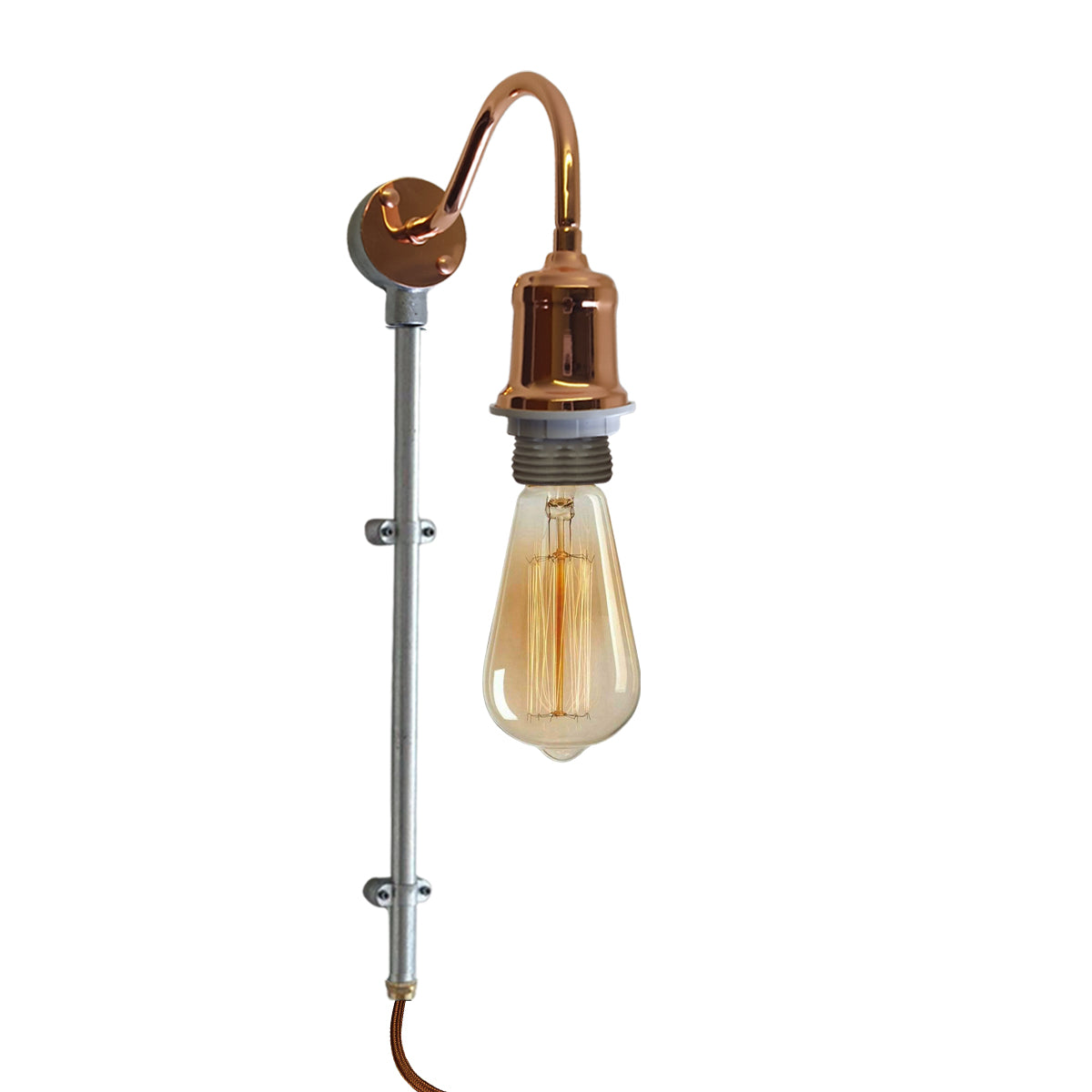 2m Plug with Dimmer Switch Fabric Flex Cable Plug In Pendant Pipe Light Set French Gold~1605 - LEDSone UK Ltd