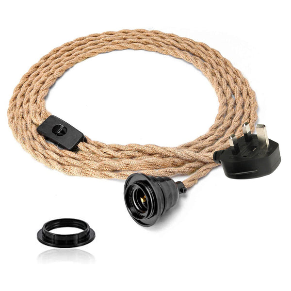 2M Plug In Pendant hennep met schakelaar en houder zwart ~3870 – Nee