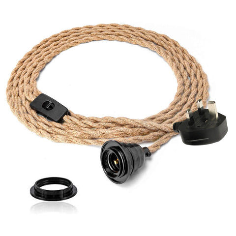 2M Plug In Pendant hennep met schakelaar en houder zwart ~3870