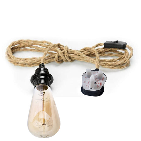 2M Plug In Pendant hennep met schakelaar en houder zwart ~3870