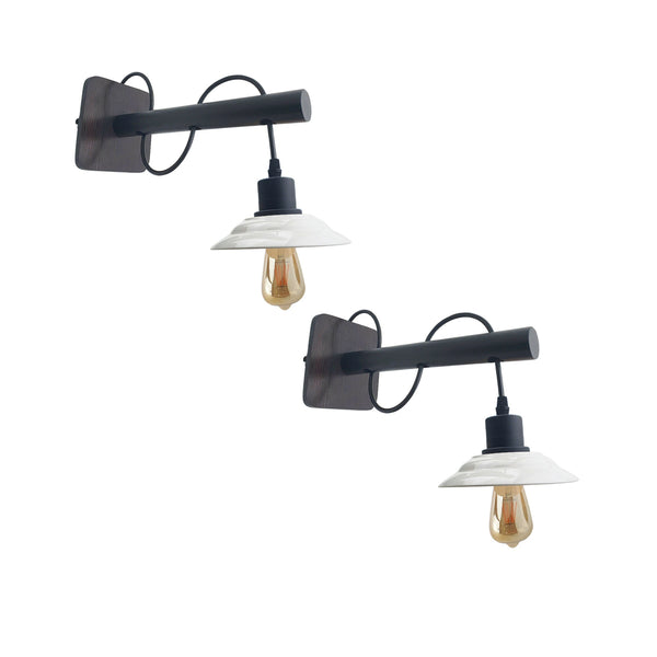 Moderne industriële zwarte Scone houten wandlamp met witte kap~2476 – Twee