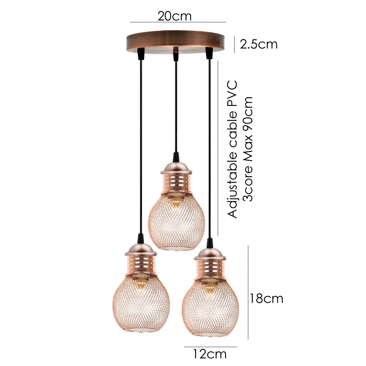 3 Way Pendant Light Wire Cage Rose Gold (1)