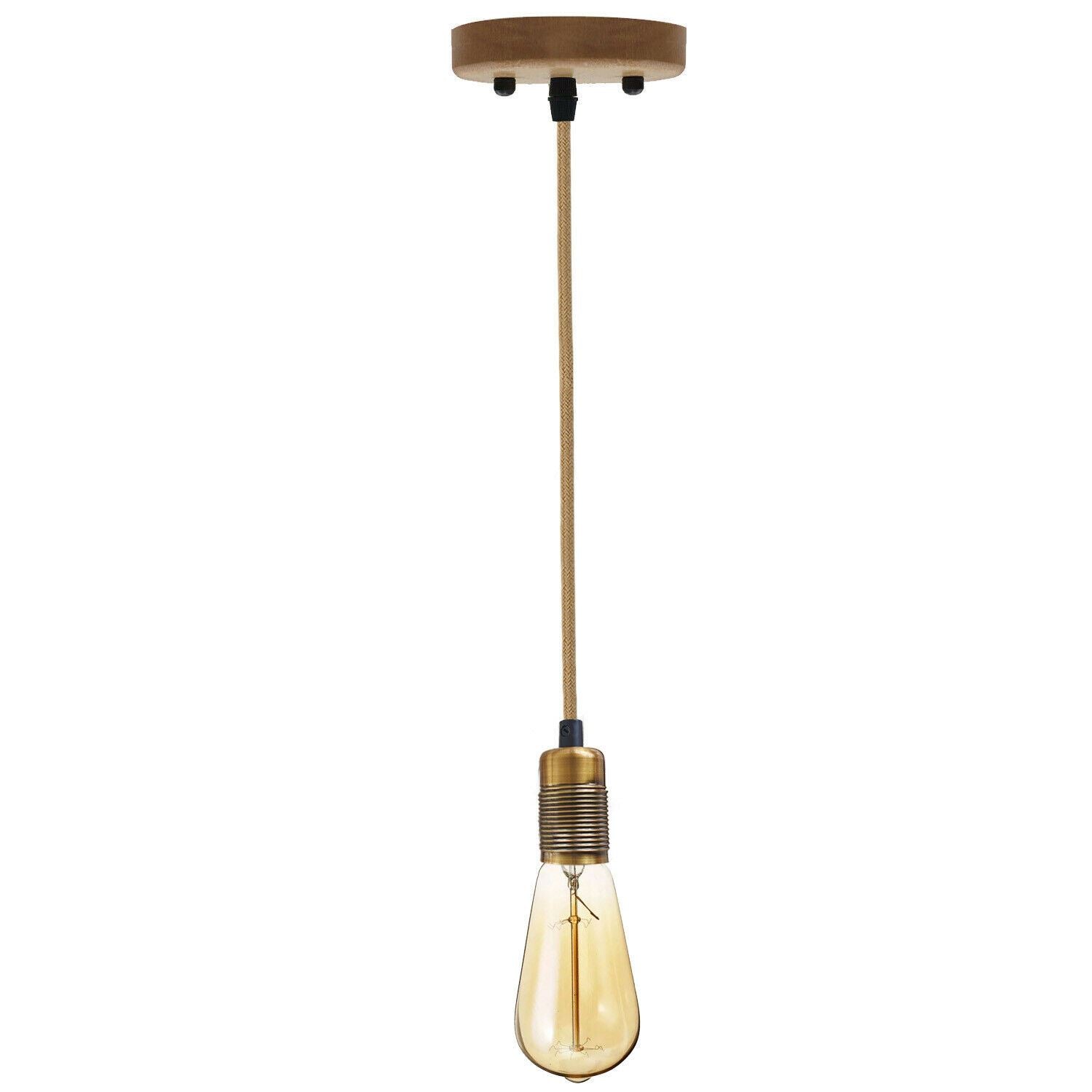 Vintage Industrial E27 Bulb Holder Screw Ceiling Rose Lamp Hemp Pendant Indoor Hanging Light Fitting Conservatory, Dining Room, Foyer, Garage~1191 - LEDSone UK Ltd