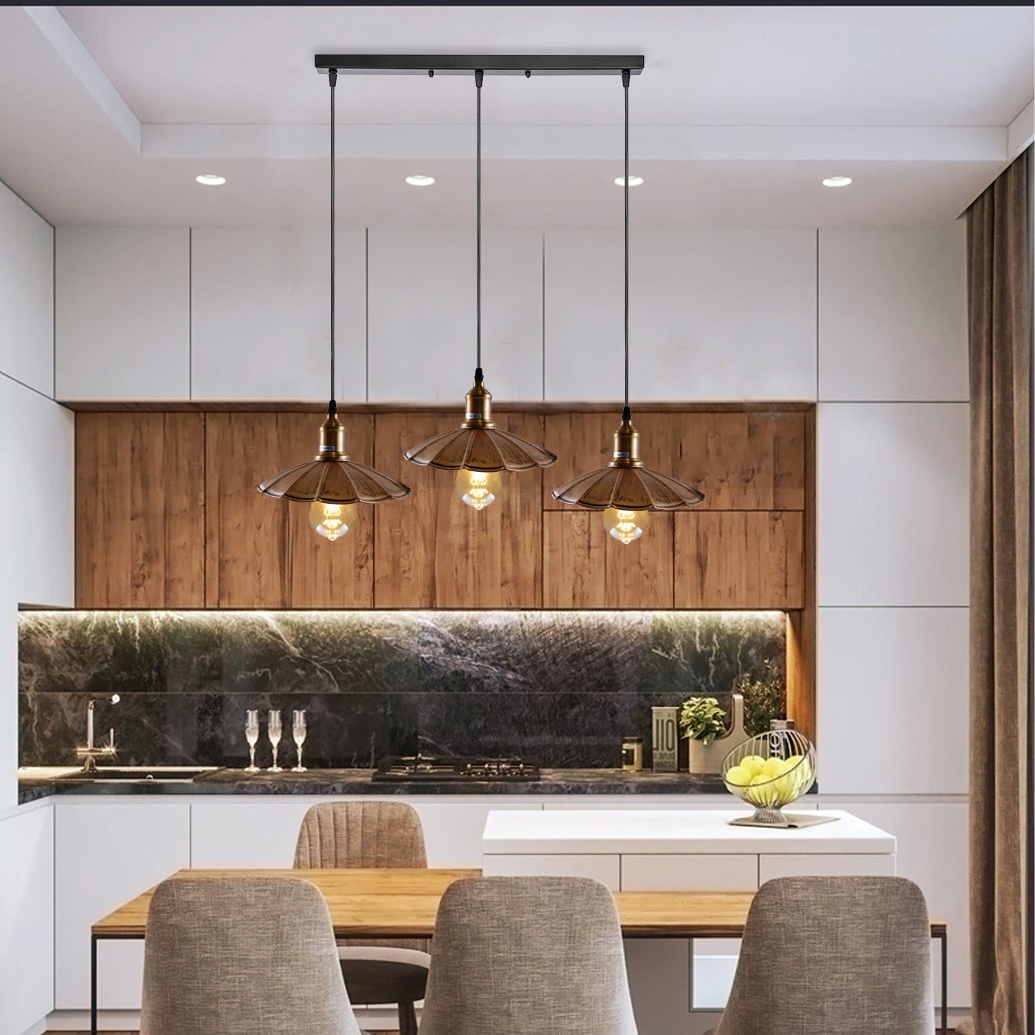 Brushed Copper 3 Head Rectangle Pendant Light Retro Lamp Shade Light~1482 - LEDSone UK Ltd