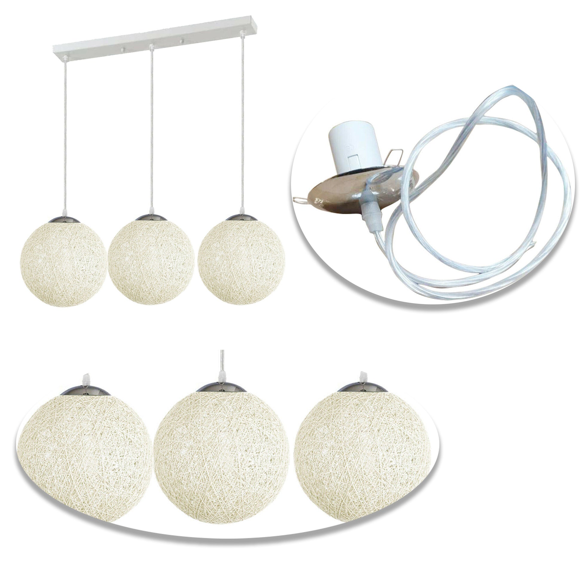 White Multi Outlet Lattice Wicker Colour Rattan Globe Light~1829 - LEDSone UK Ltd