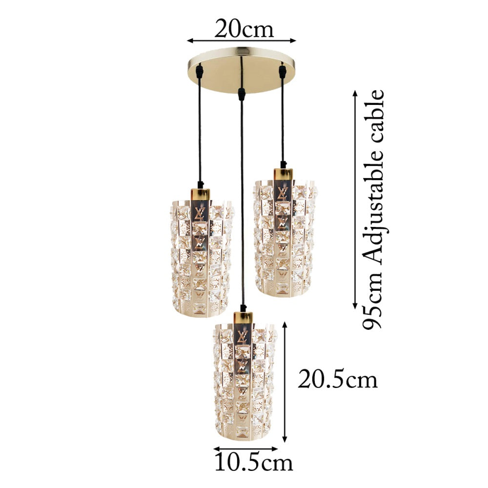 3 Outlet Pendant Ceiling E27 Crystal Glass Drum Light Shade~1608 - LEDSone UK Ltd