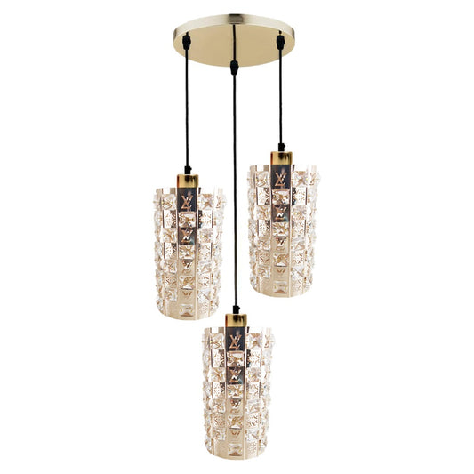 3 Outlet Pendant Ceiling E27 Crystal Glass Drum Light Shade~1608 - LEDSone UK Ltd