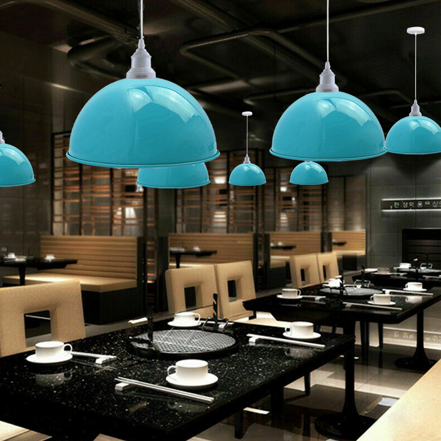 3 Pack Vintage Industrial Ceiling Light Blue Pendant Light Retro Loft Style Metal Shade Lamp~3571 - LEDSone UK Ltd