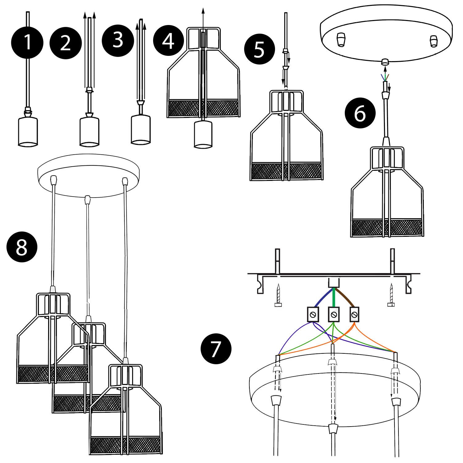 Vintage Ceiling Pendant Light Shades Metal Caged Design 3 Head Chandelier Light~4058 - LEDSone UK Ltd