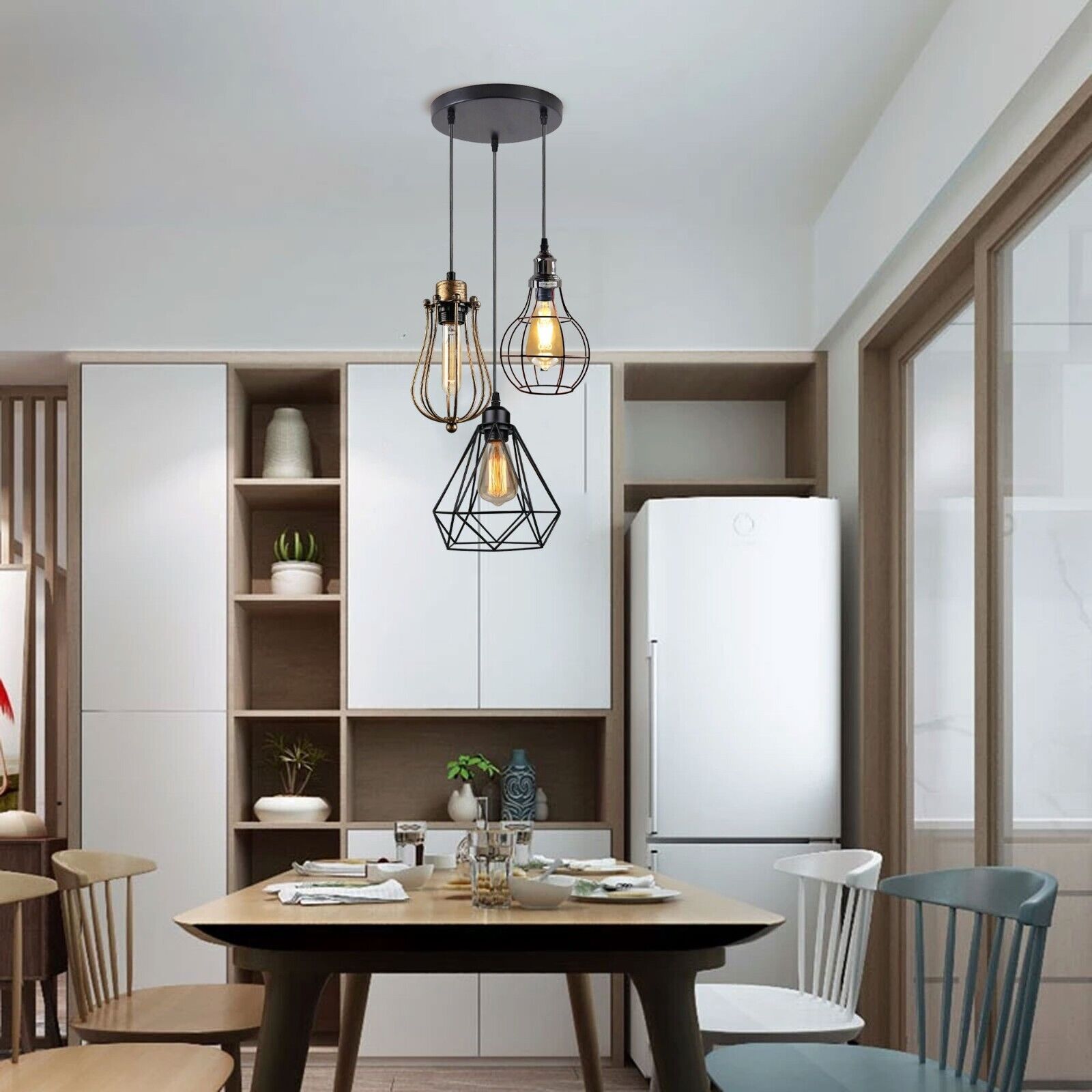 Chandelier 3 Light Cage Ceiling Hanging Pendant Lamp