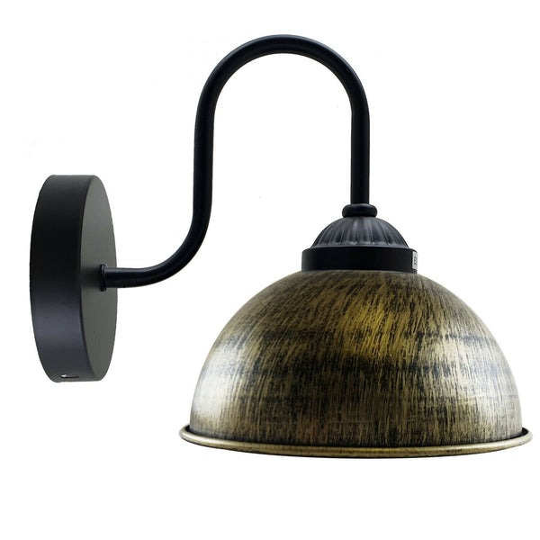 Retro wandlamp met koepelvormige metalen kap, E27 binnenwandverlichting ~1264 – Zonder lamp / Geborsteld messing